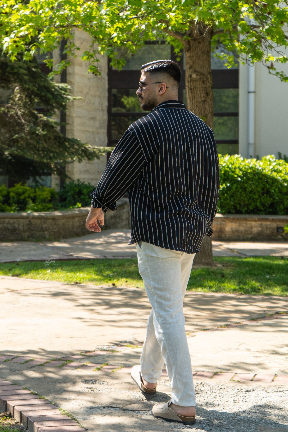 Siyah Oversize Çizgili Modal Gömlek