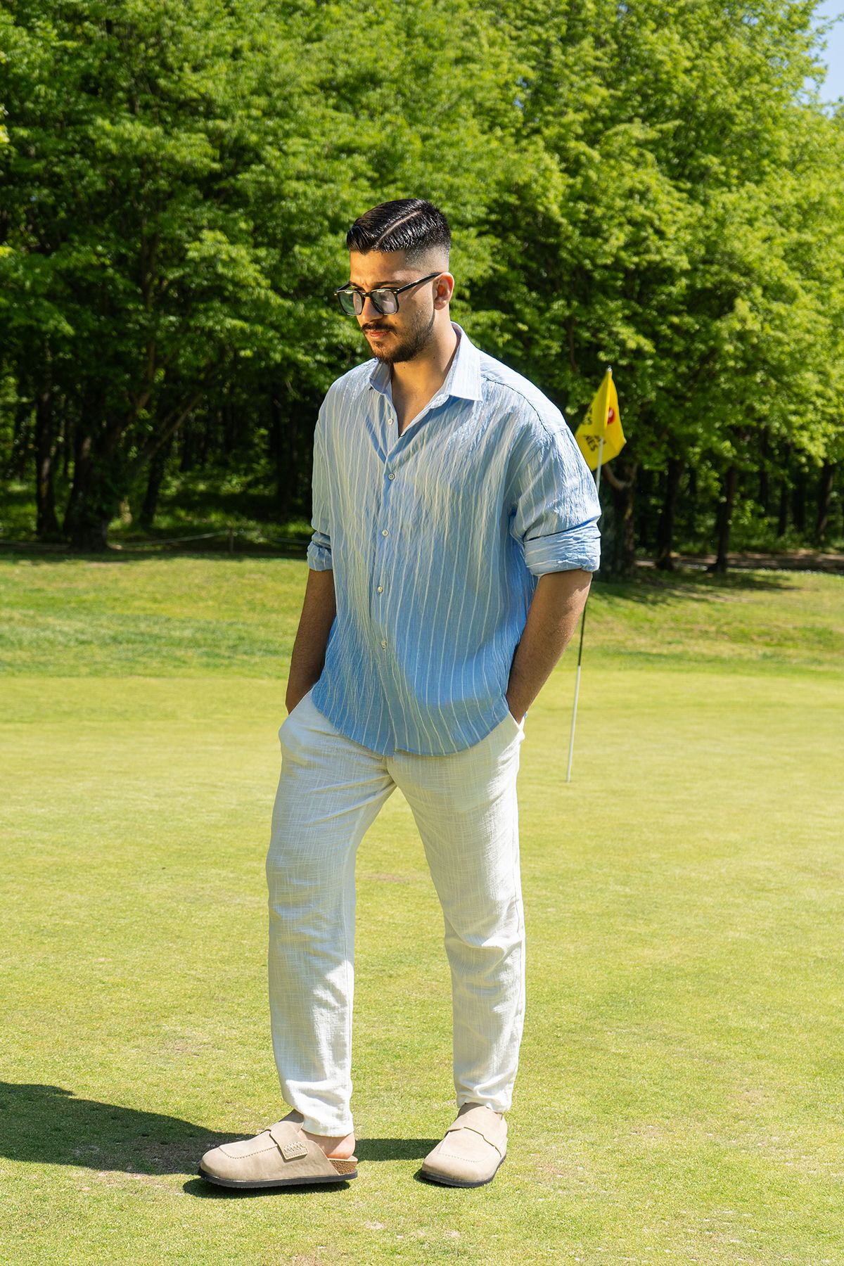 Açık Mavi Oversize Çizgili Modal Gömlek