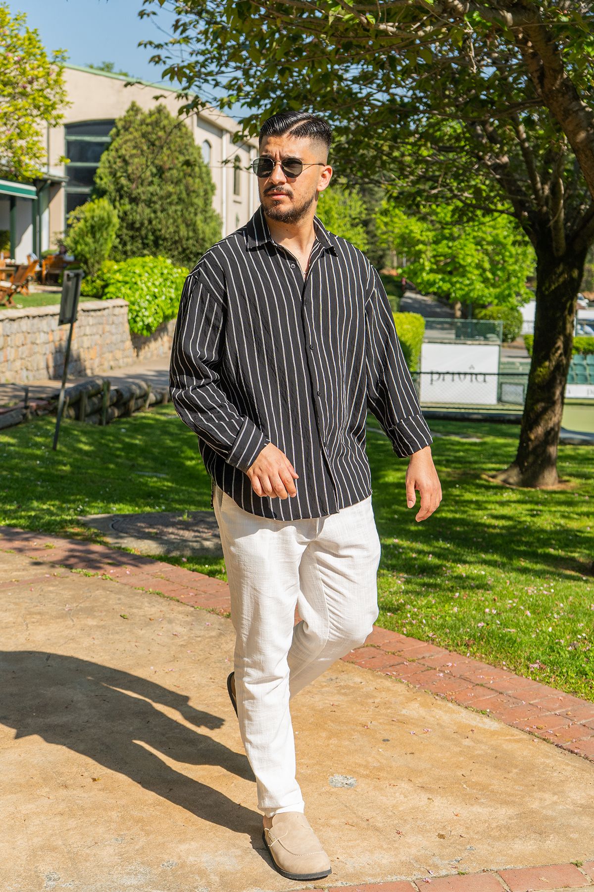 Siyah Oversize Çizgili Modal Gömlek