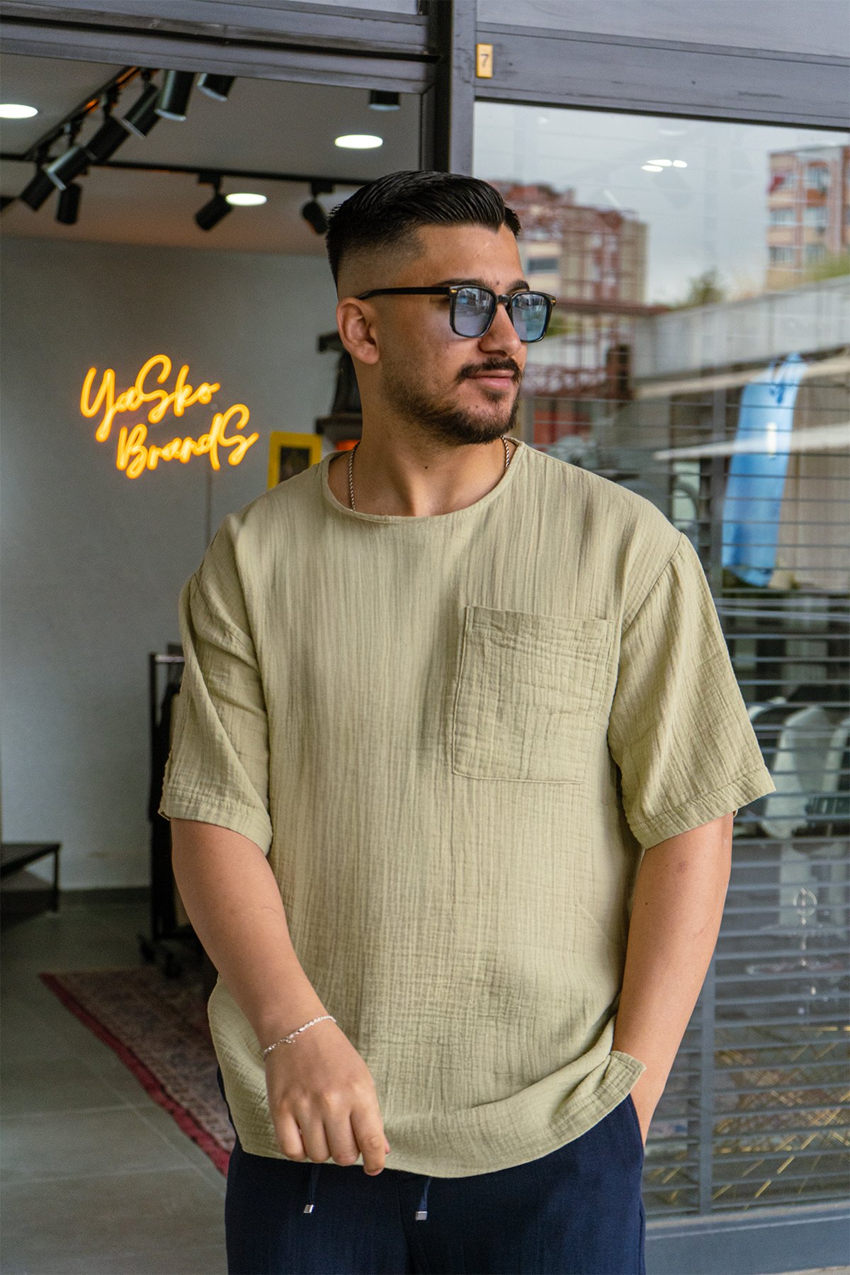 Yeşil Oversize Cep Detaylı Tshirt