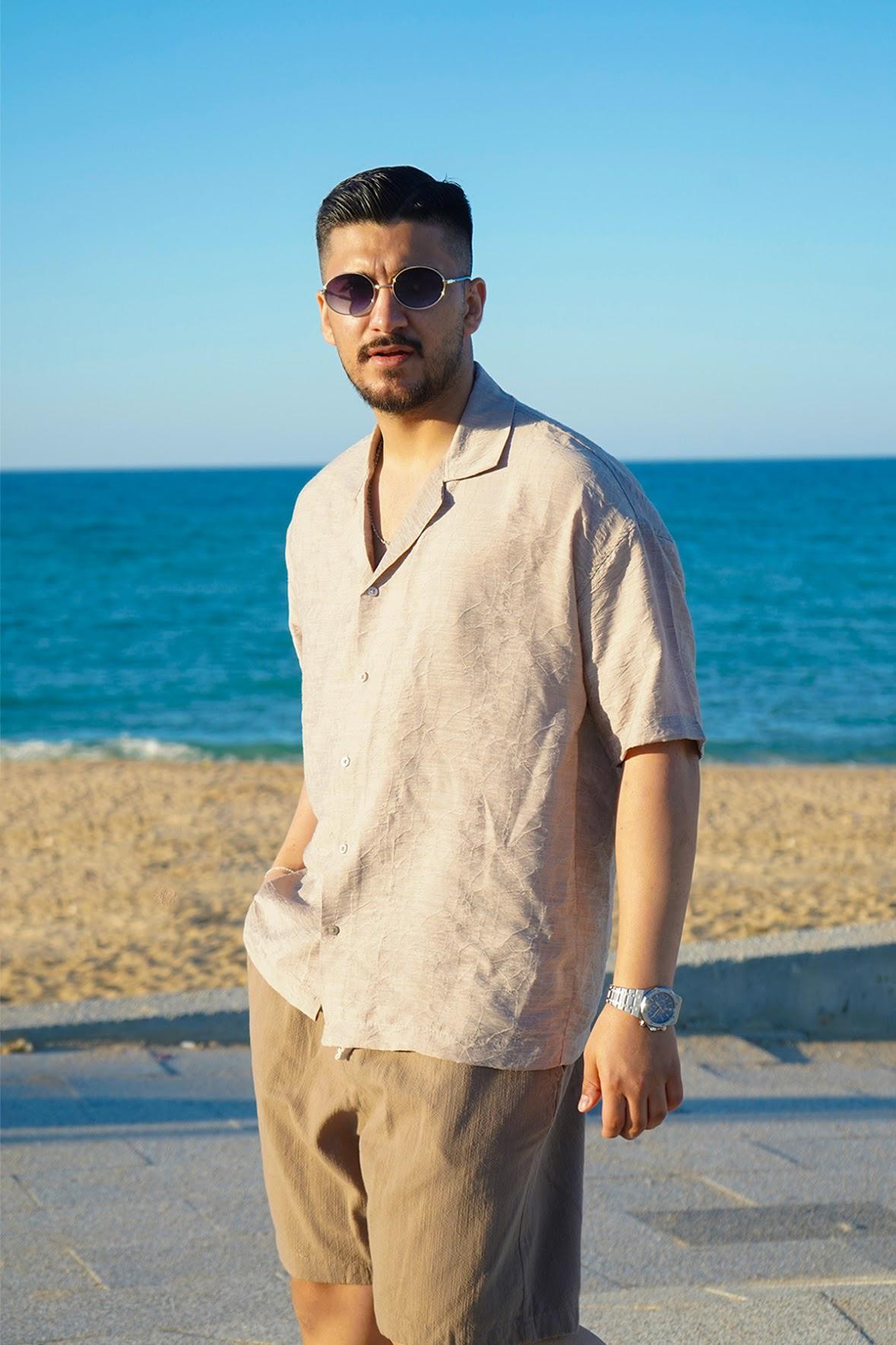 Bej Yazlık Oversize Gömlek 