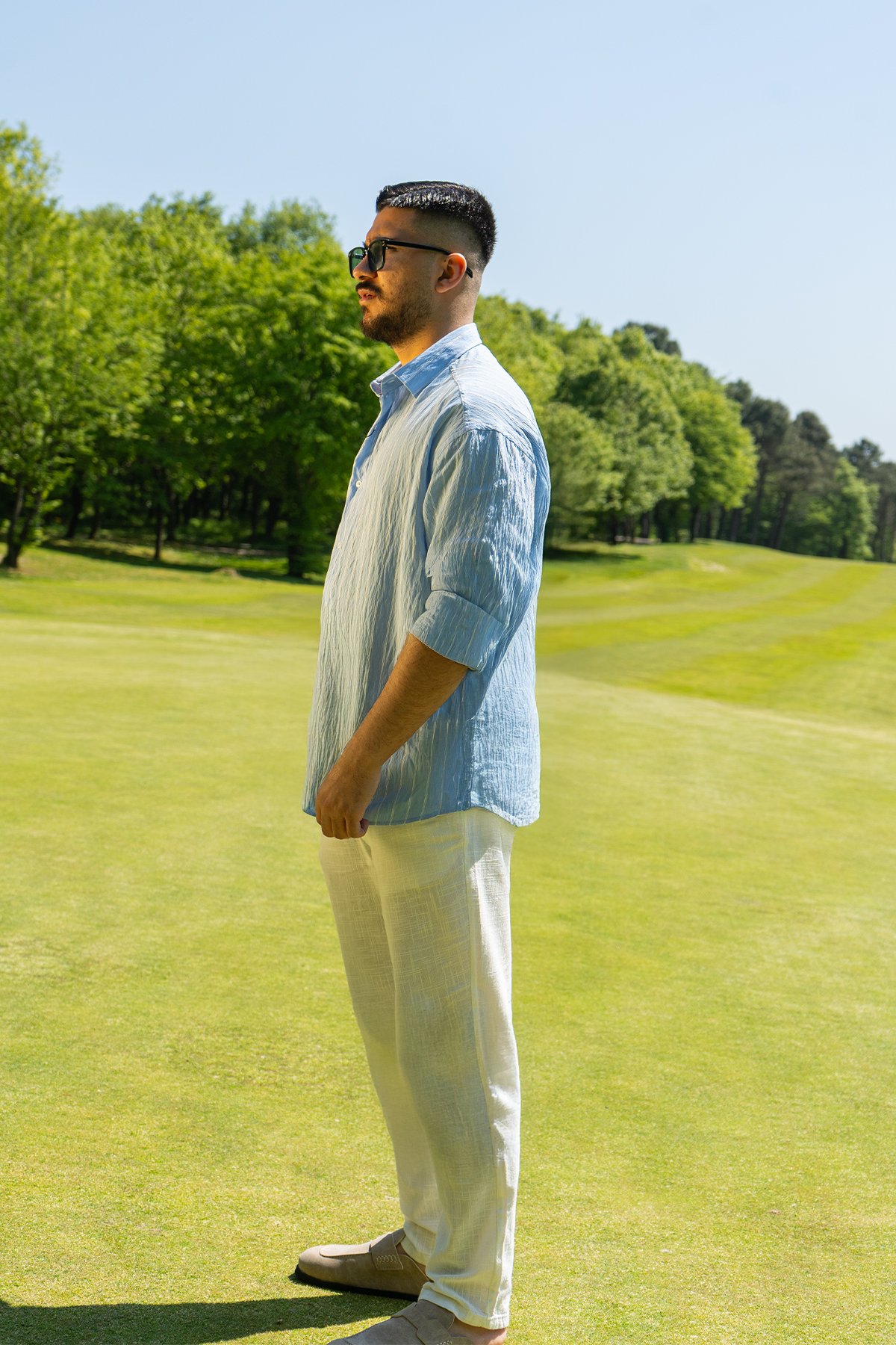 Açık Mavi Oversize Çizgili Modal Gömlek