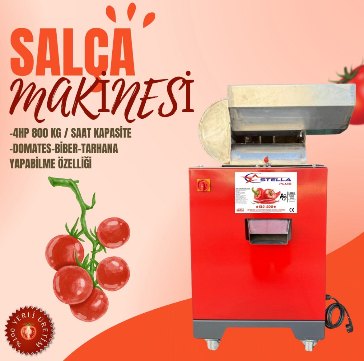 Stella Plus SLC-500 4HP 800 KG / Saat Kapasiteli Salça Makinesi