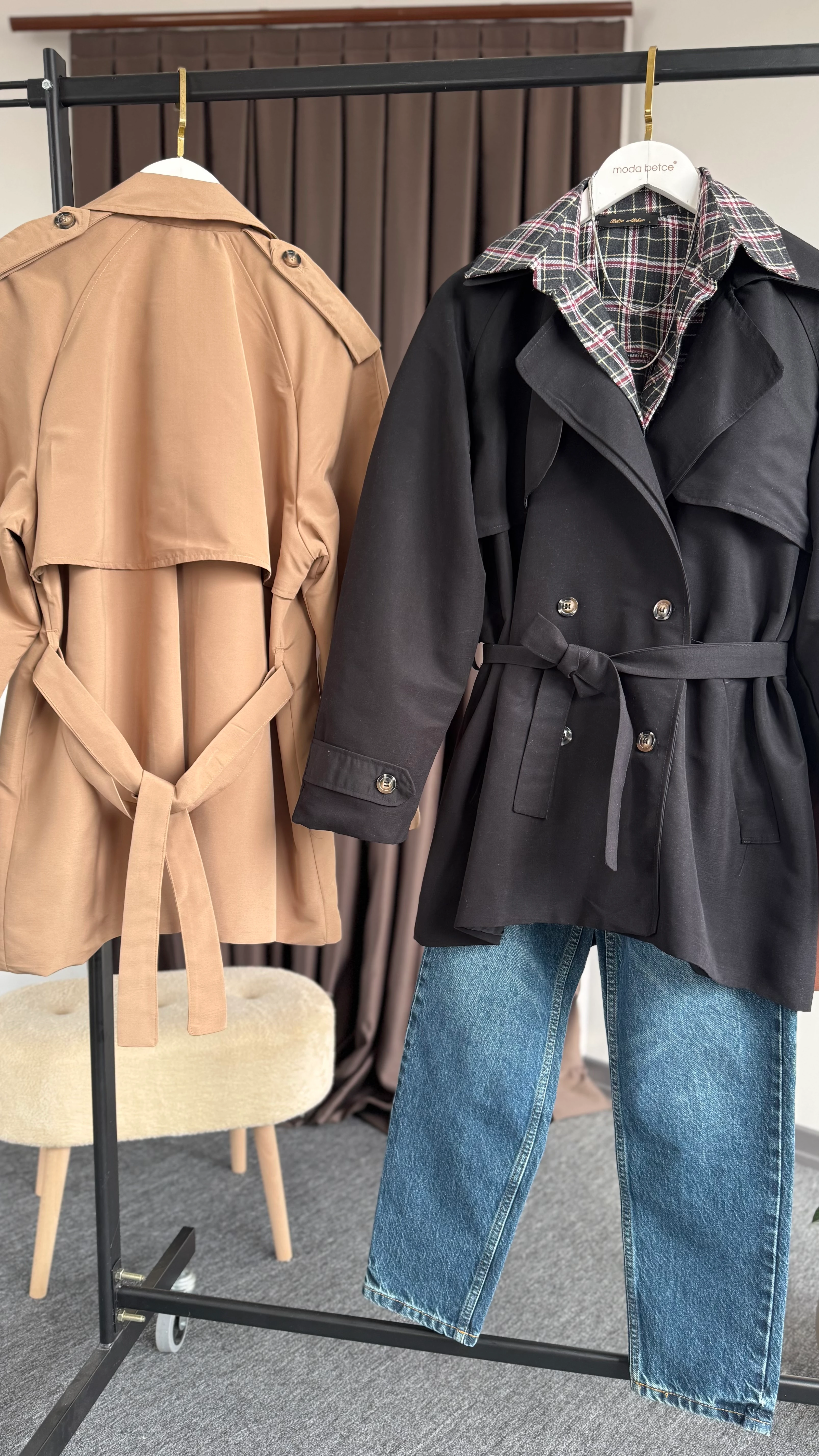 Perla  uzun trençkot siyah