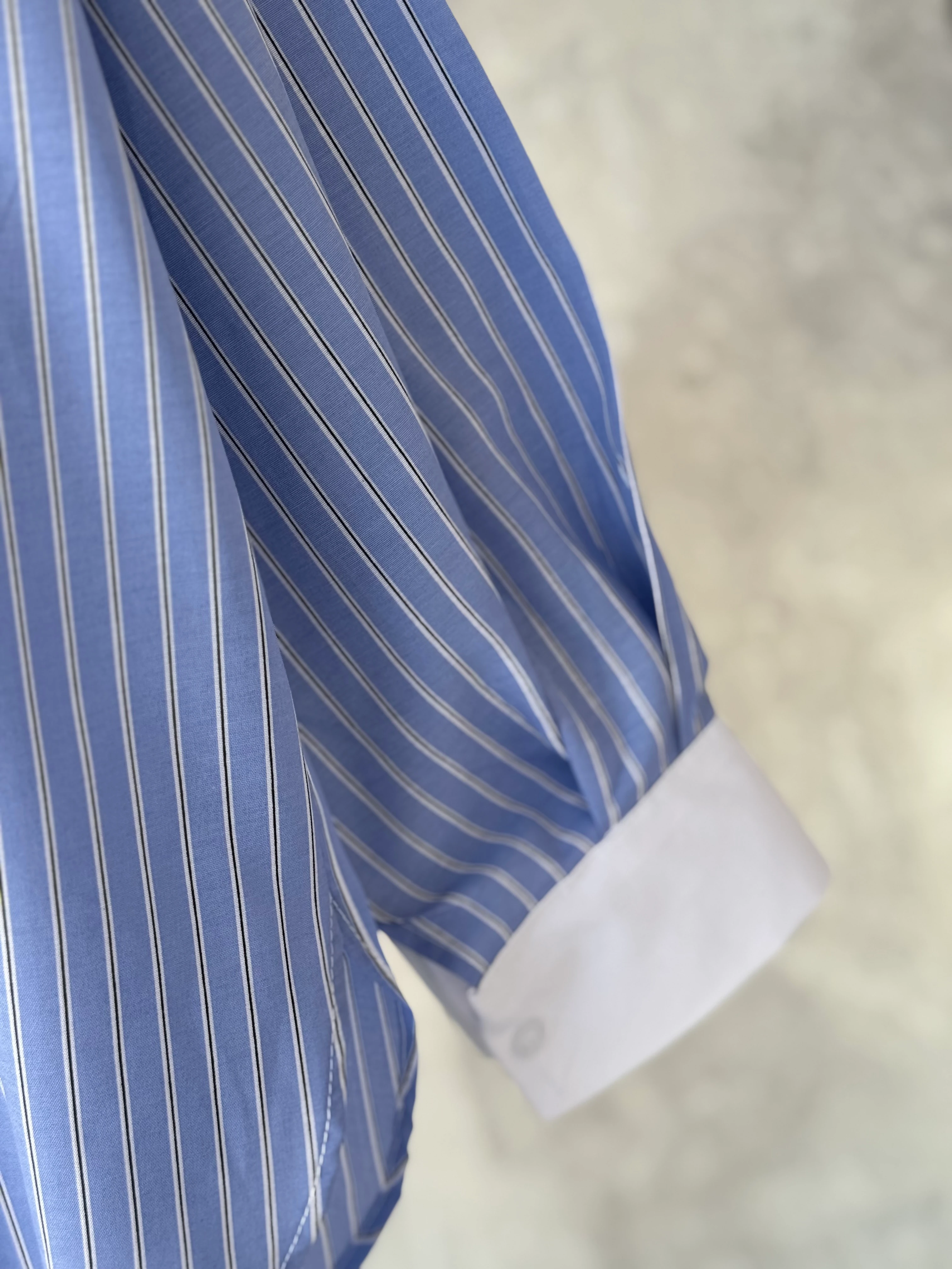 Fiyonk Detaylı Çizgili Bebe mavi Gömlek