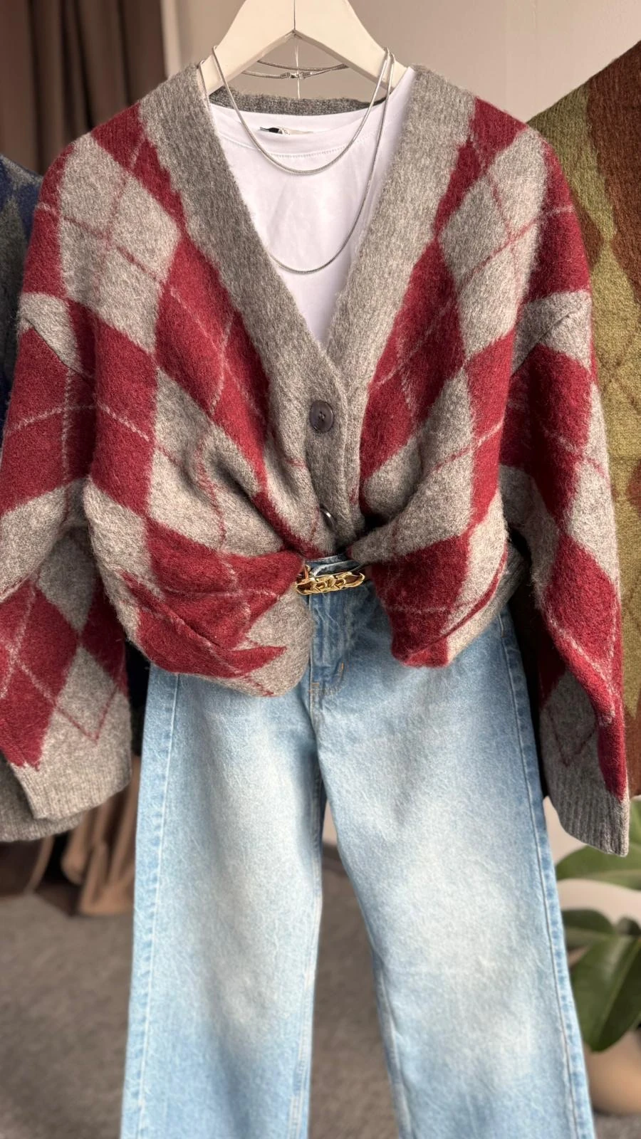 yeni baklava desenli hırka bordo 