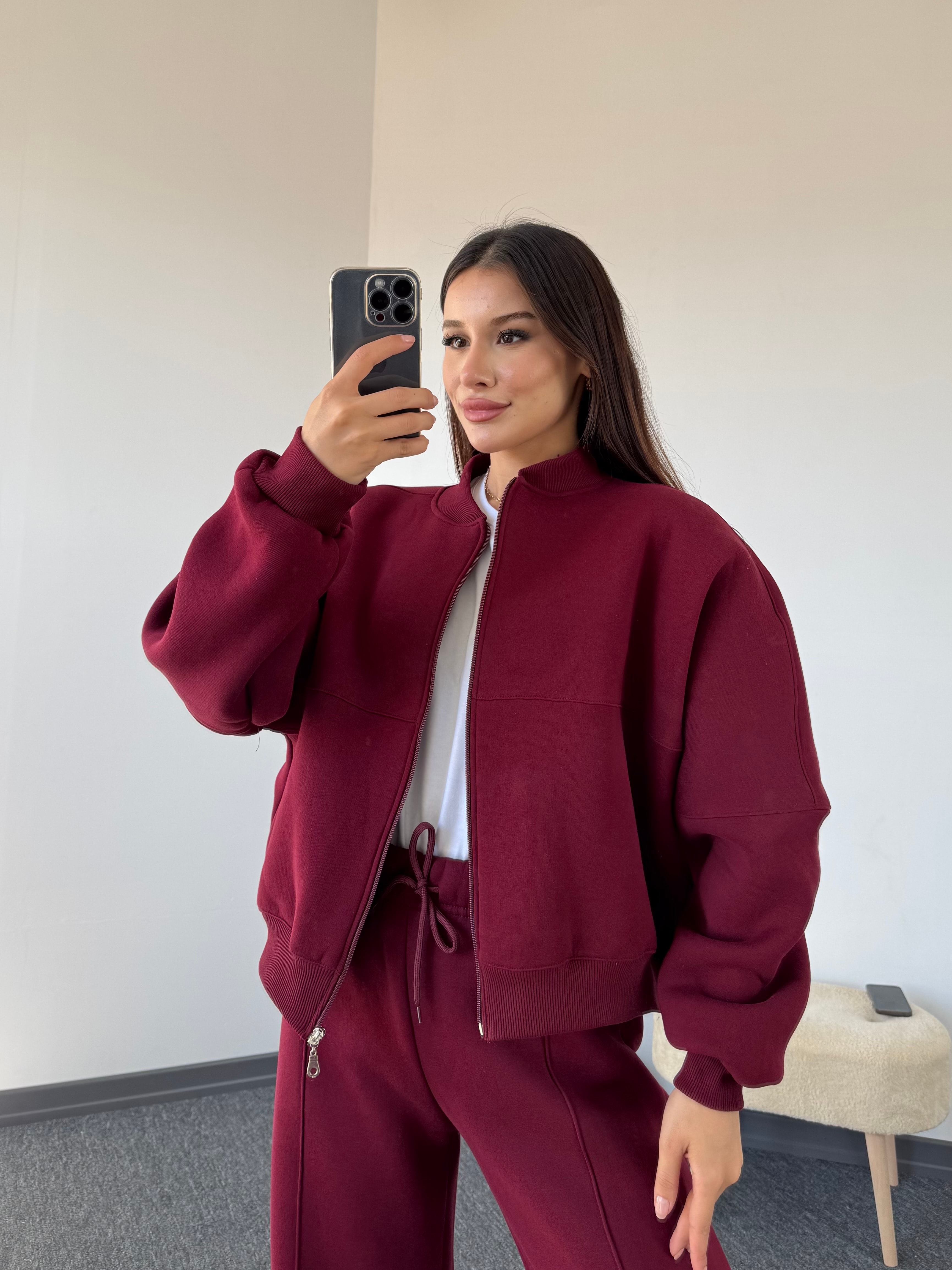 Violet hırka alt eşofman takım bordo
