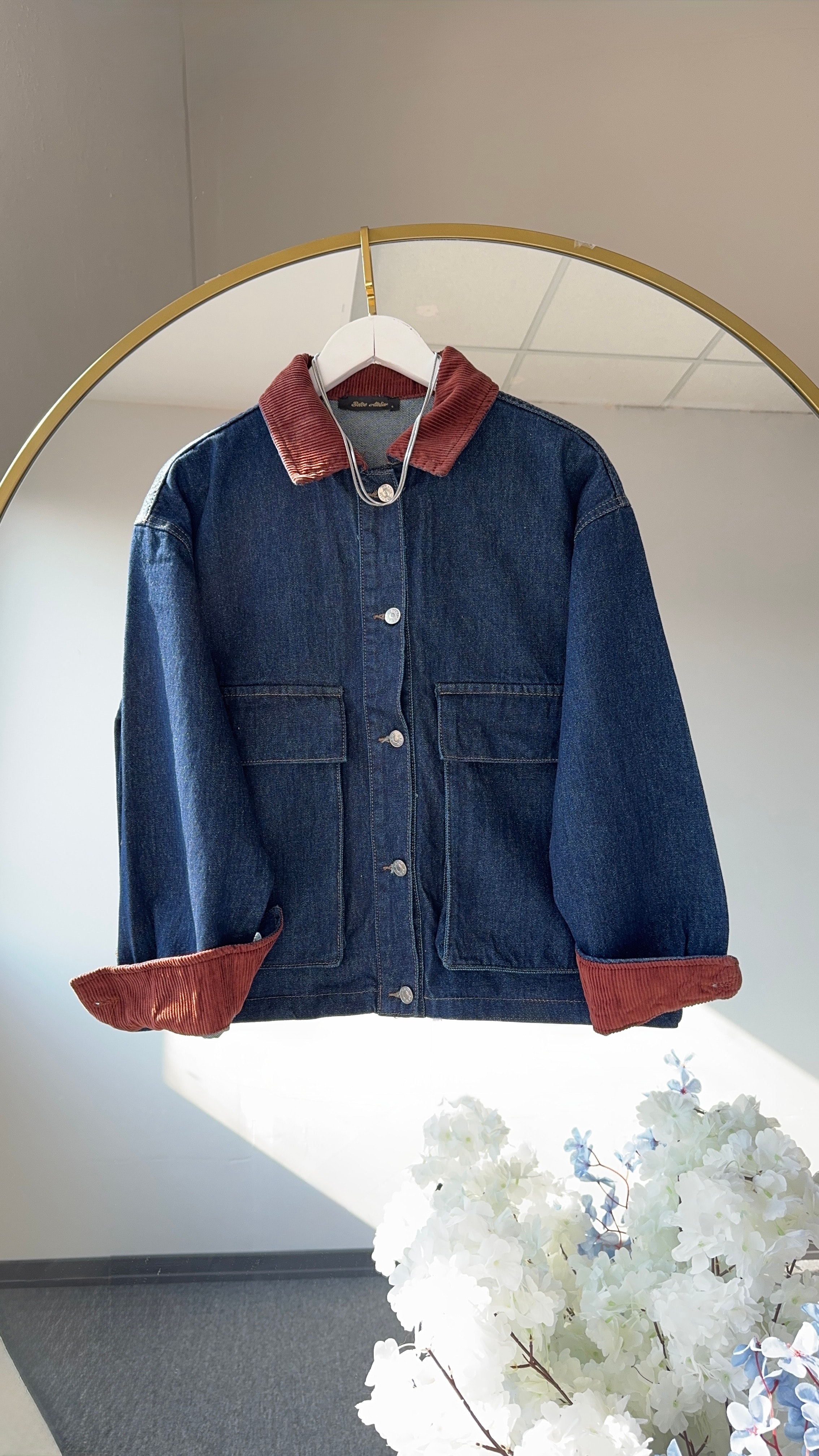 Yakası kadife detaylı kot ceket 