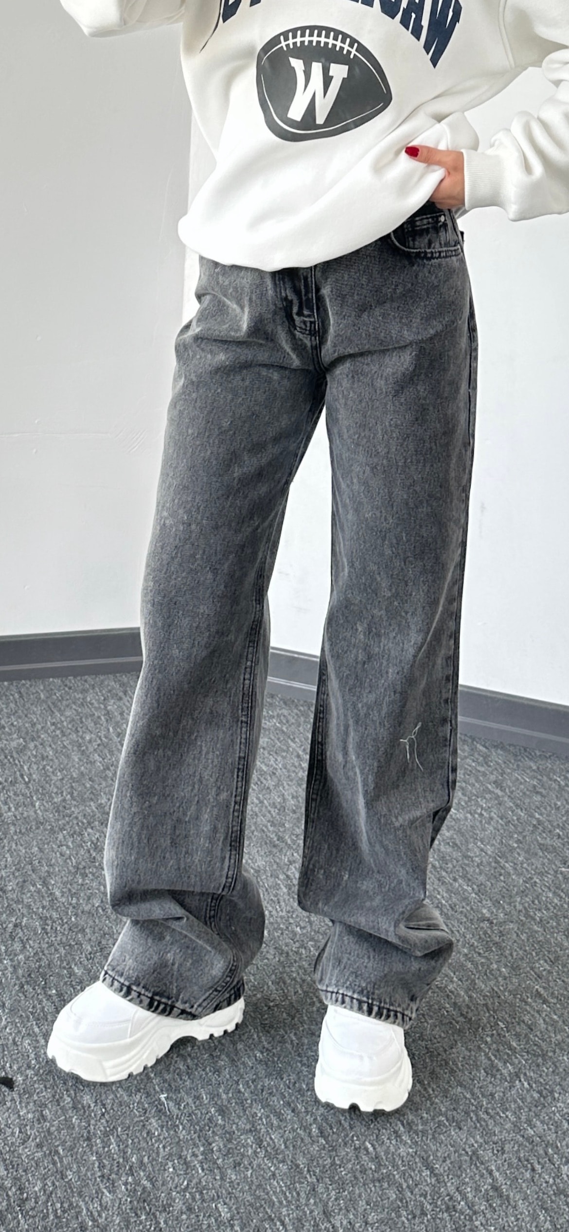 Straight yüksek bel antrasit jean