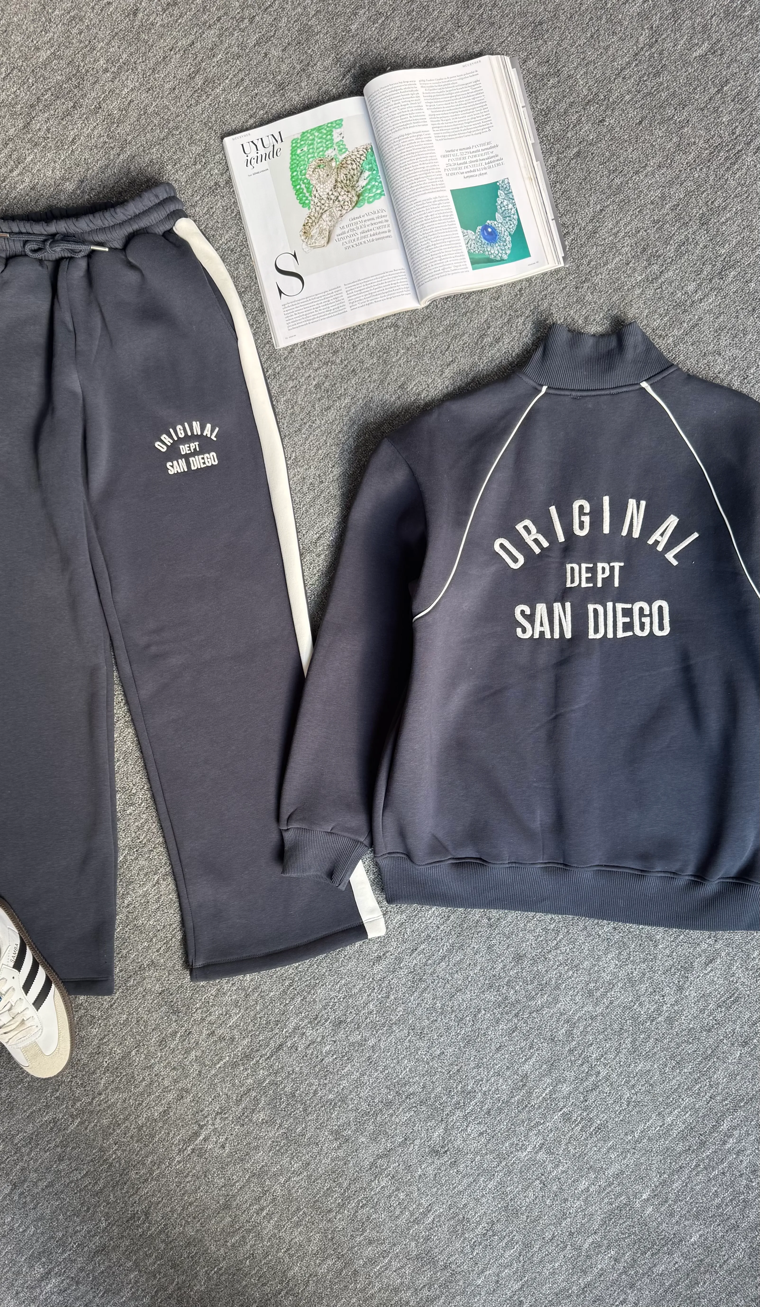 Diego nakışlı hırka eşofman takım antrasit