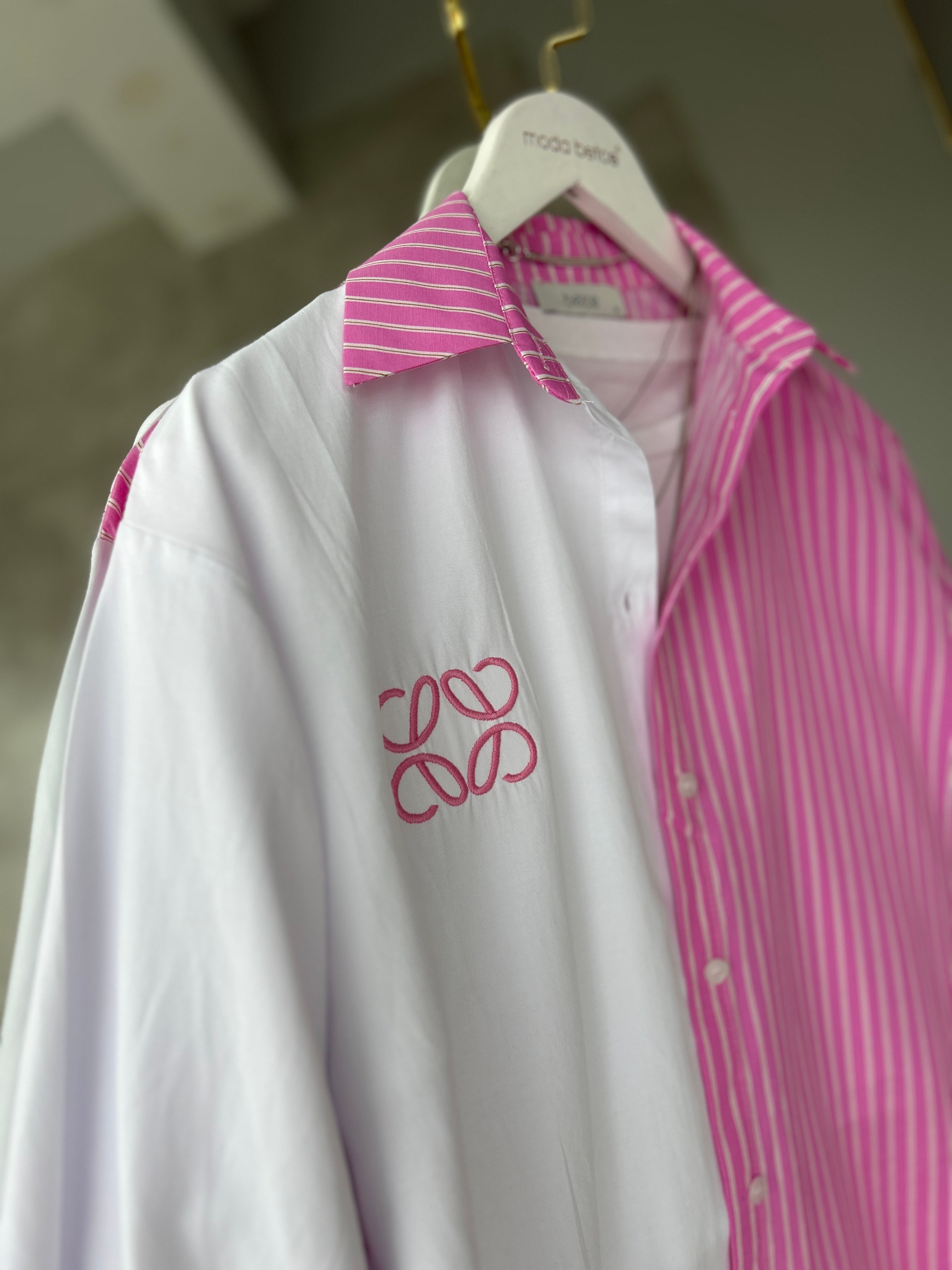 Royal Nakışlı Çizgili Pembe Gömlek