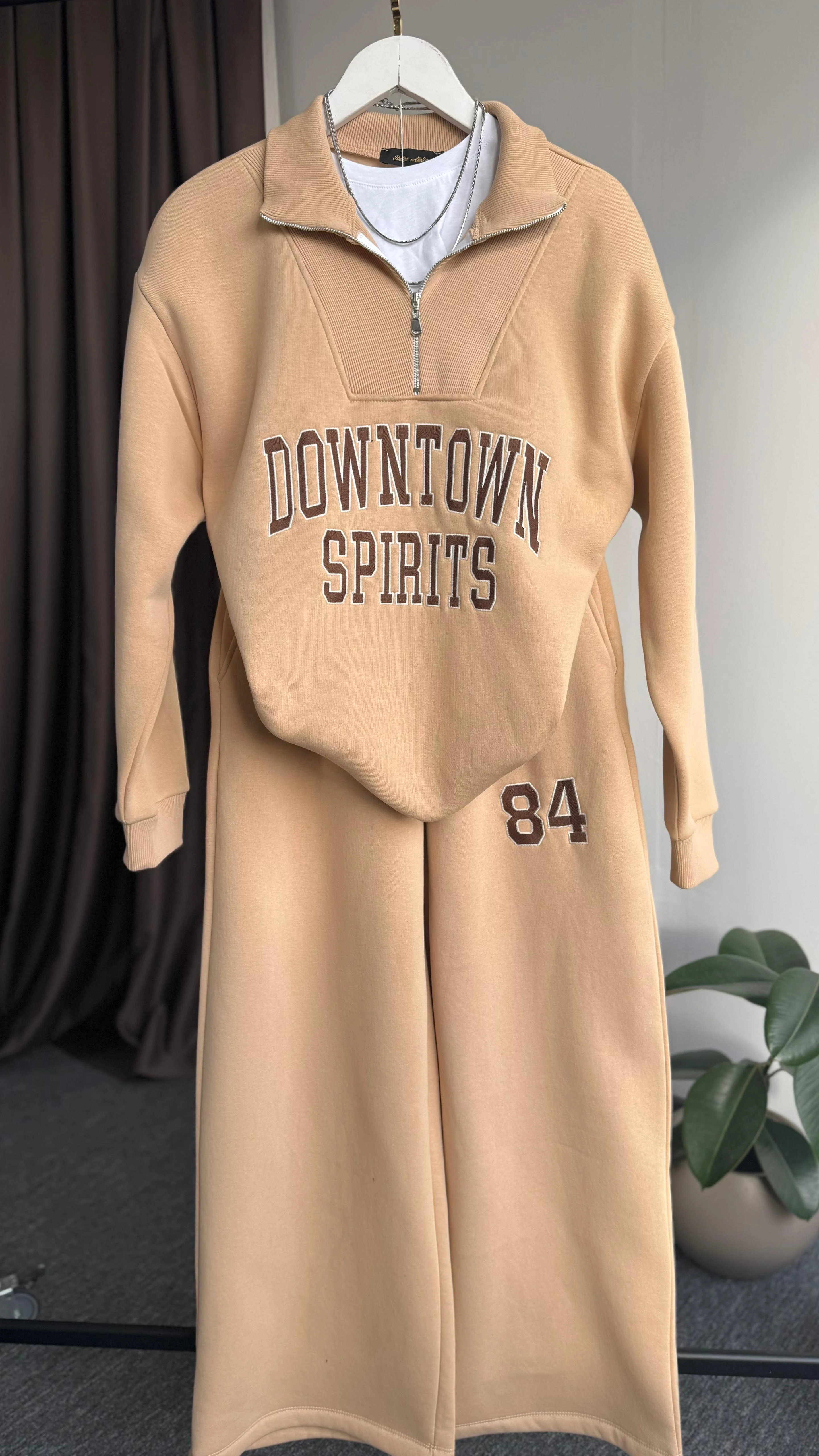 Downtown nakışlı takım Bej