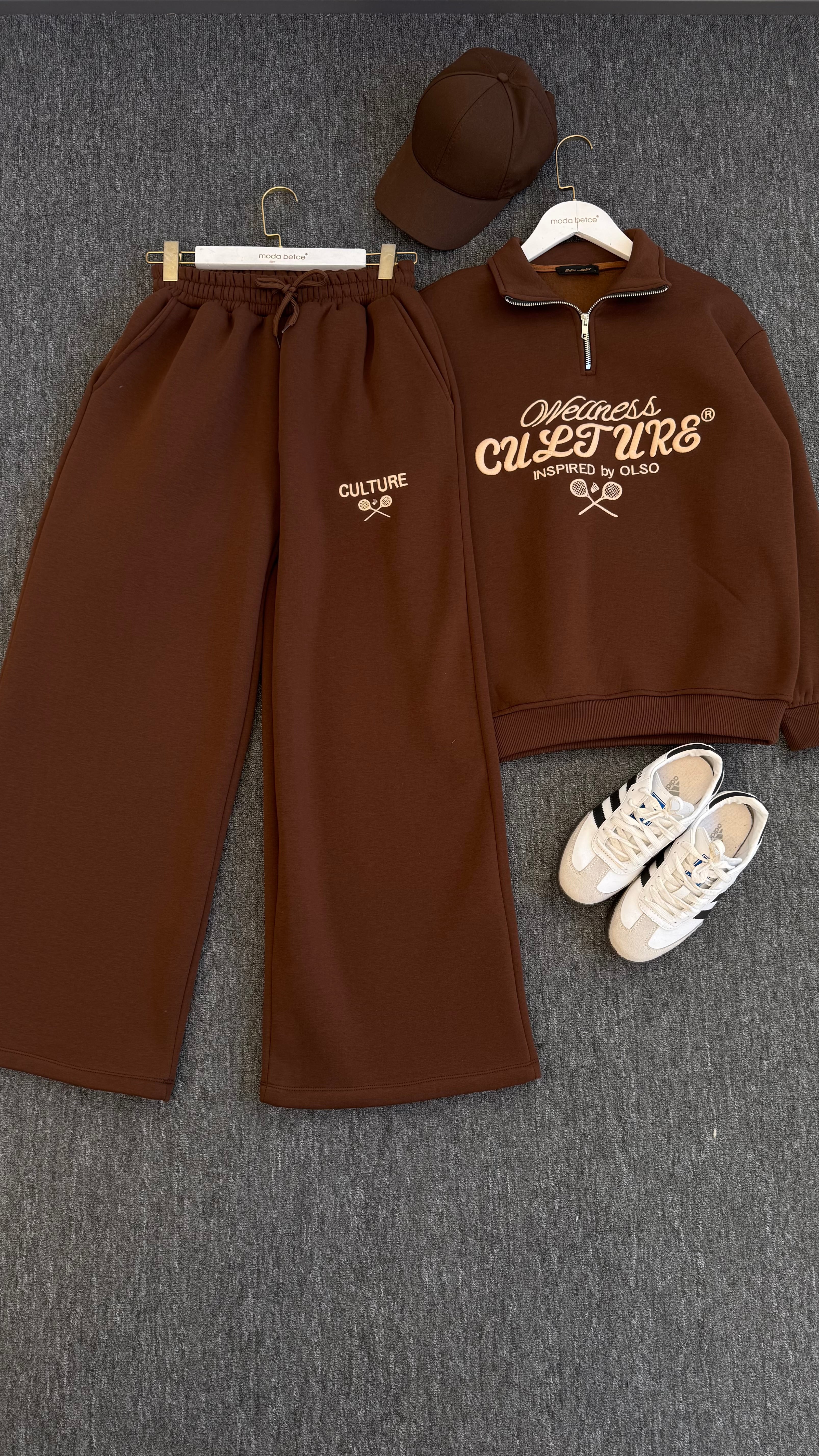 culture nakışlı eşofman takım kahverengi