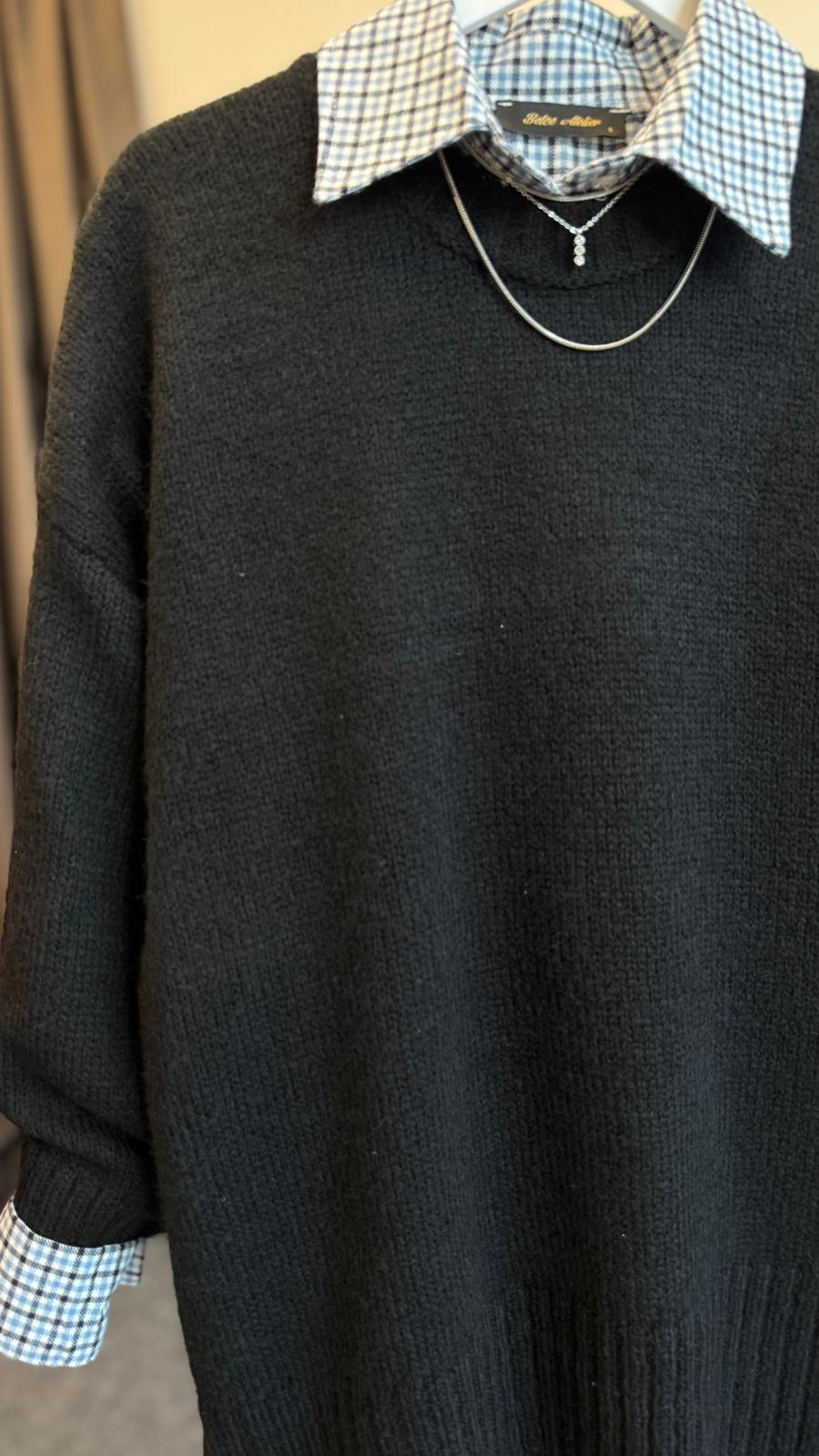 Massm Dutti standart yün kazak  Siyah