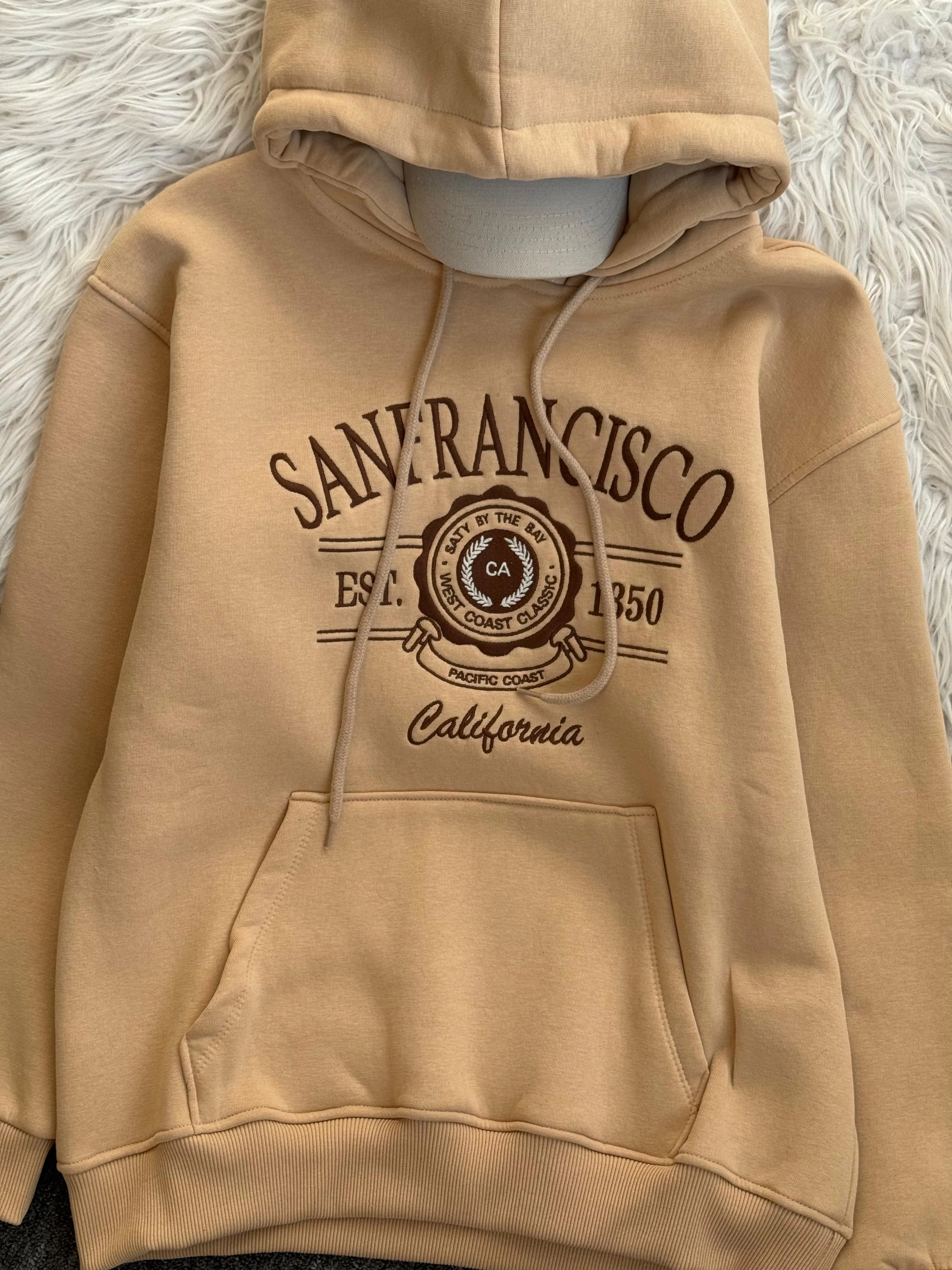 Sanfırancısco nakışlı swetshirt Bej