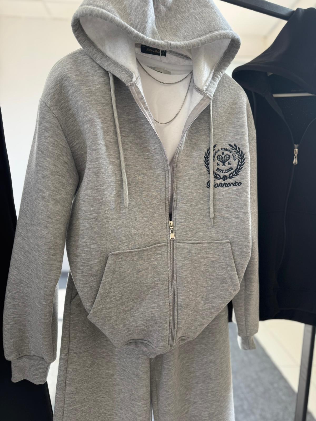 Bonneriee Nakışlı hırka eşofman takım GRİ