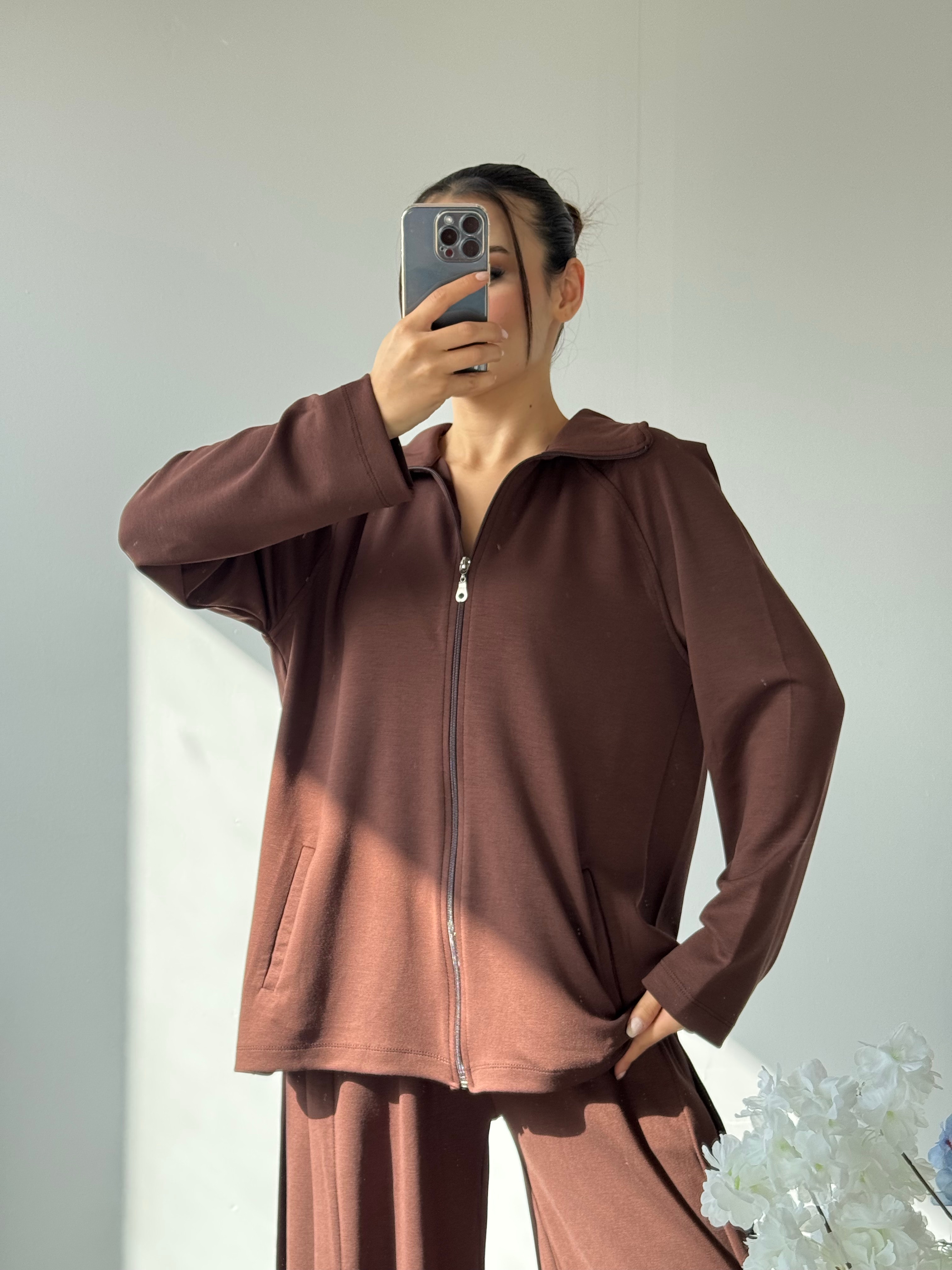 Oysh fermuarlı takım model 34 kahverengi