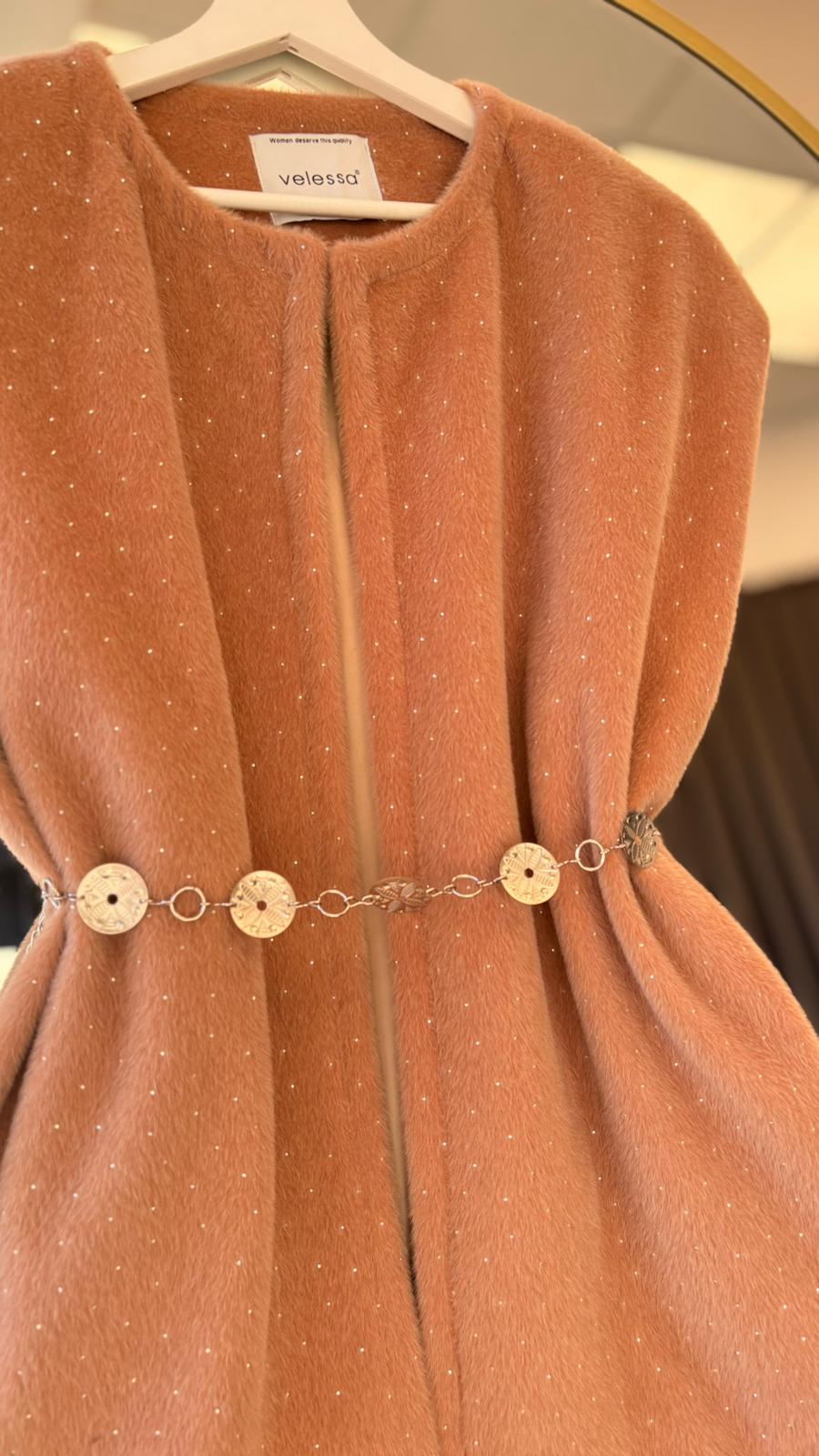 Vanesa diamond detaylı kaşmir yelek Bej