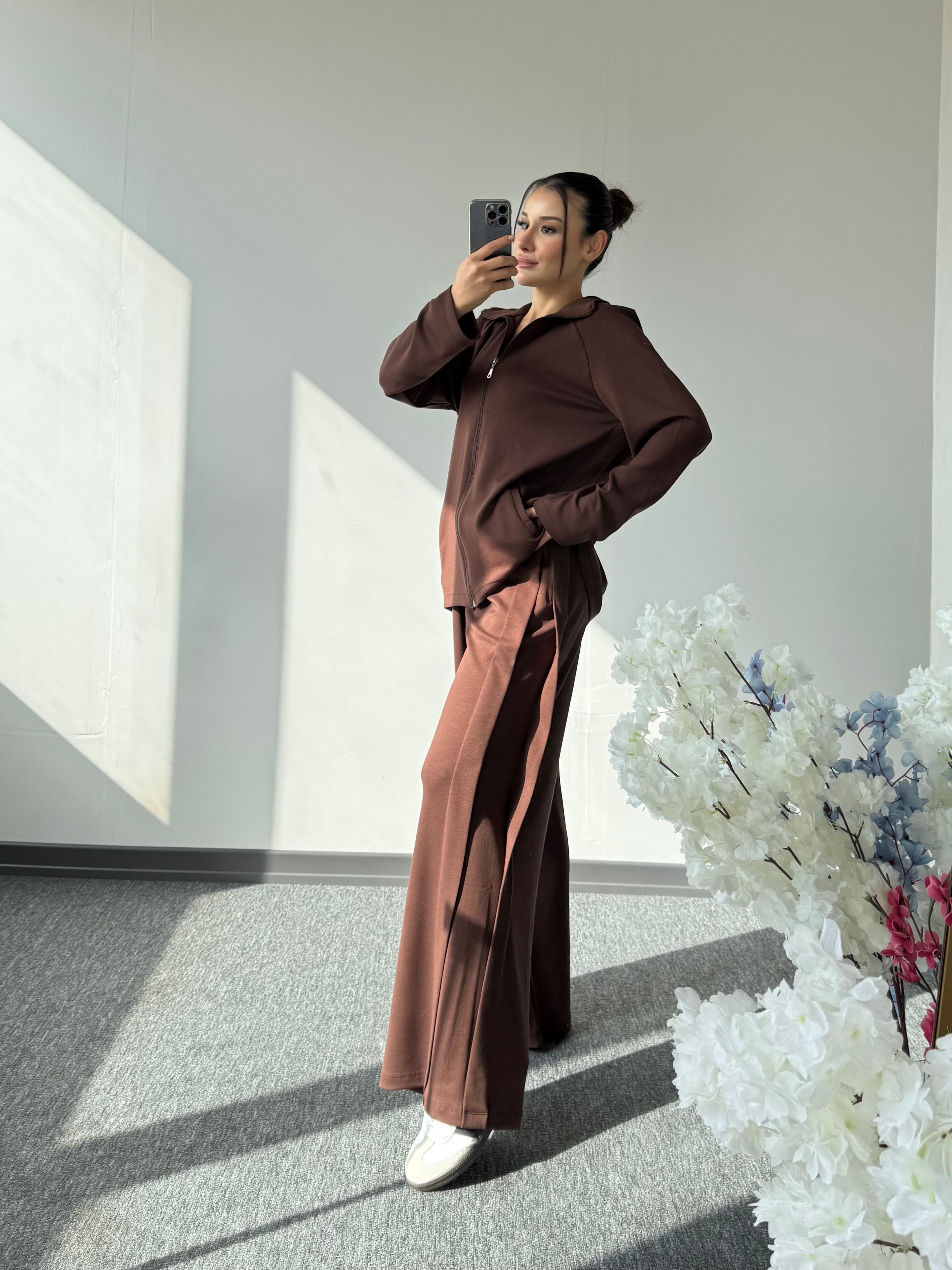Oysh fermuarlı takım model 34 kahverengi