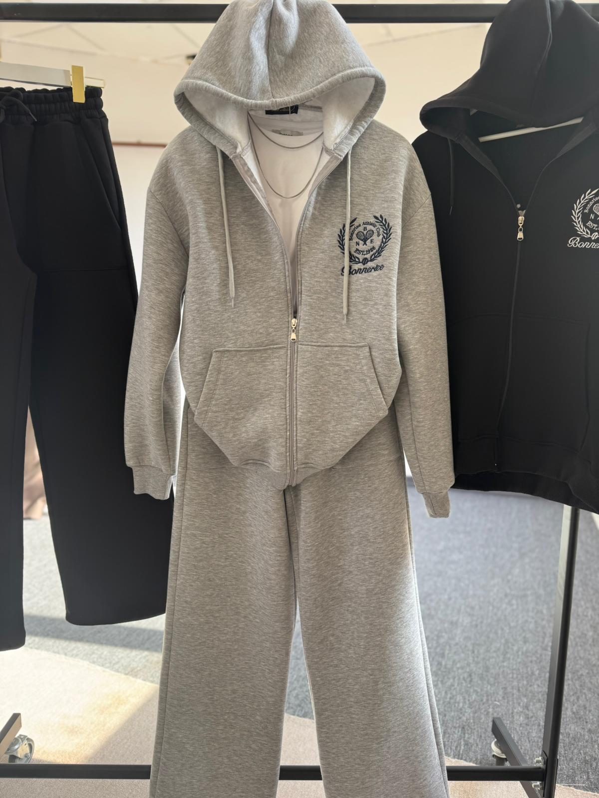 Bonneriee Nakışlı hırka eşofman takım GRİ
