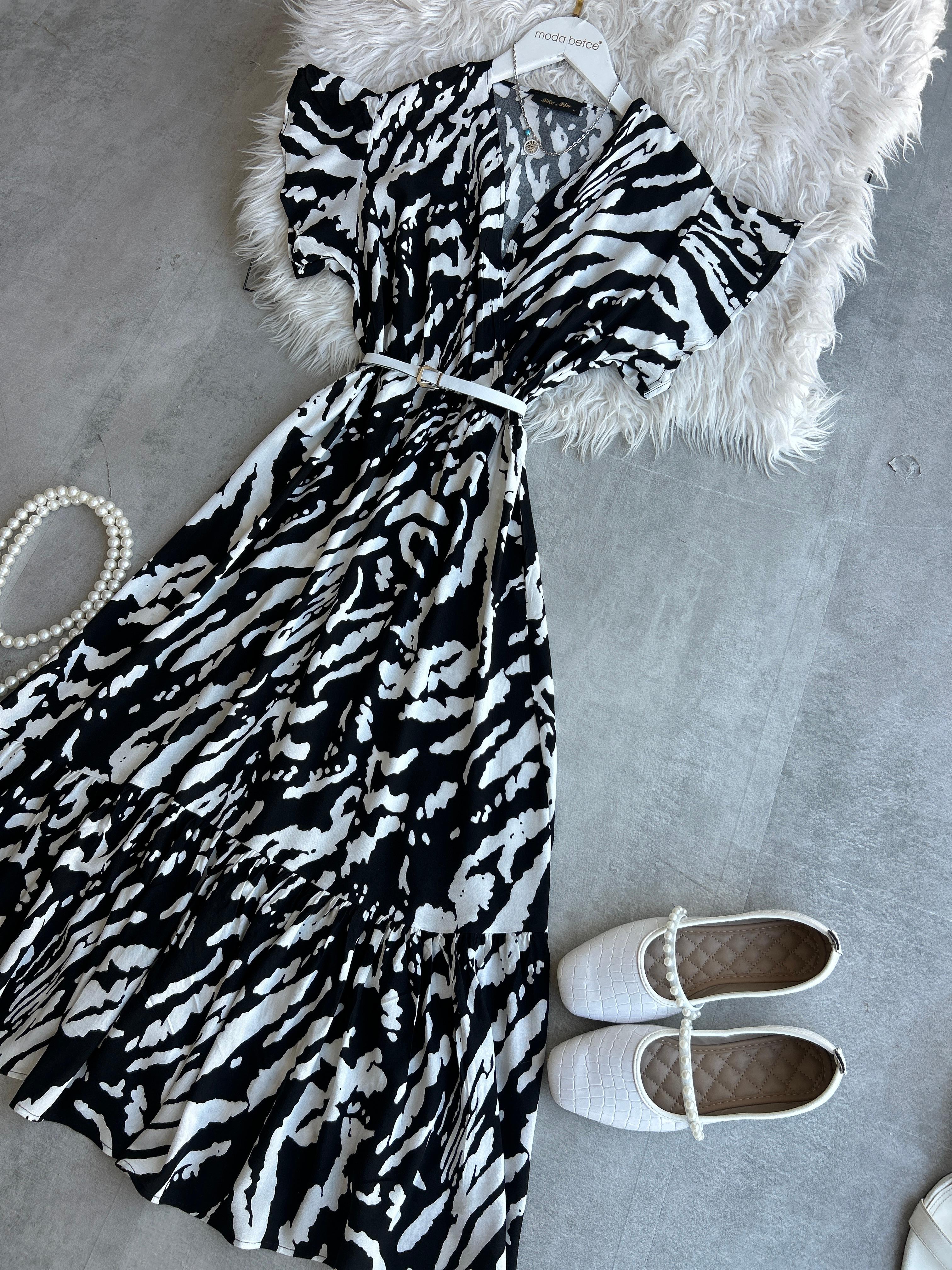 Kruvaze yaka elbise Zebra