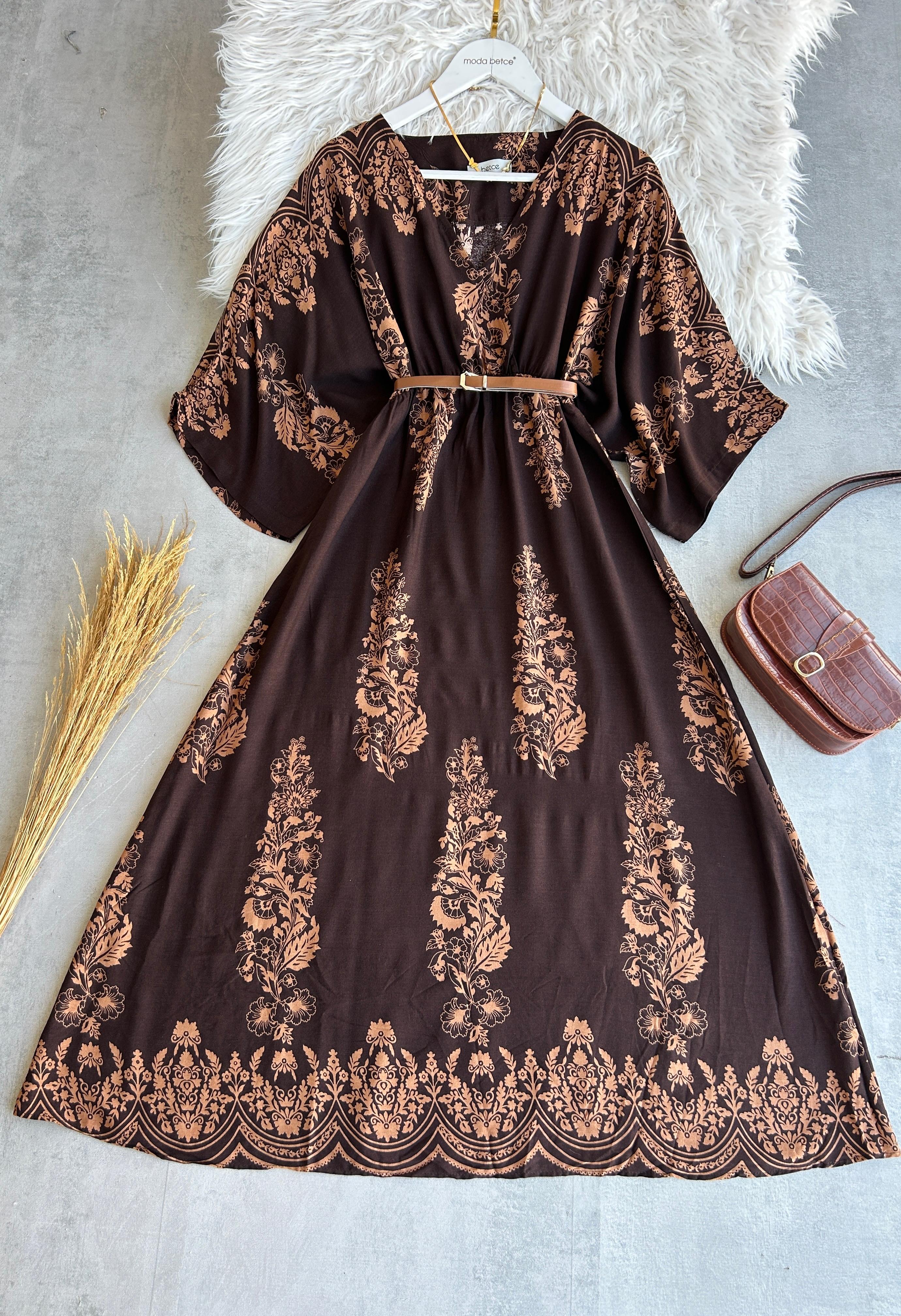 Yeni vintage Kahverengi Kruvaze Elbise