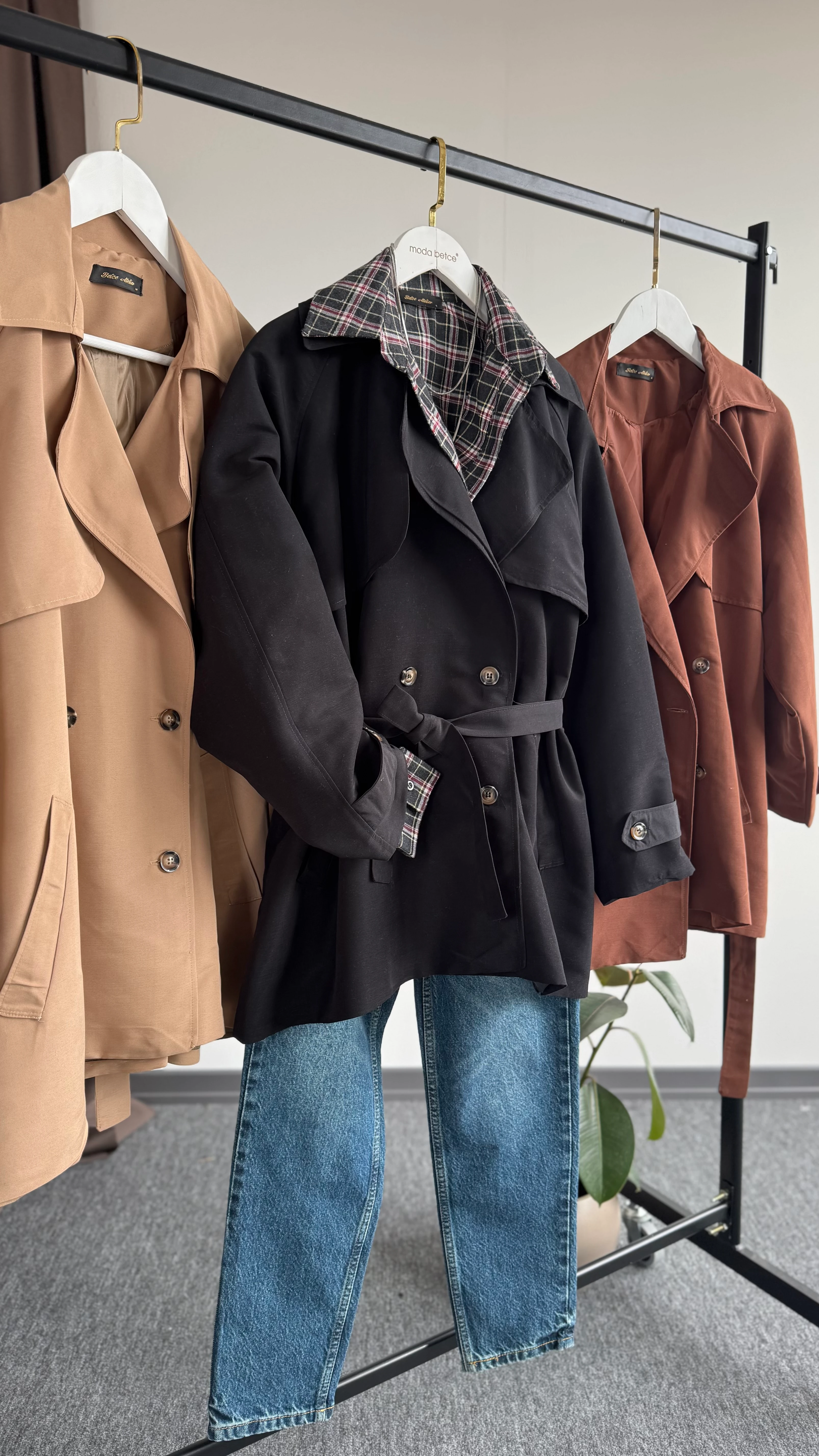 Perla  uzun trençkot siyah