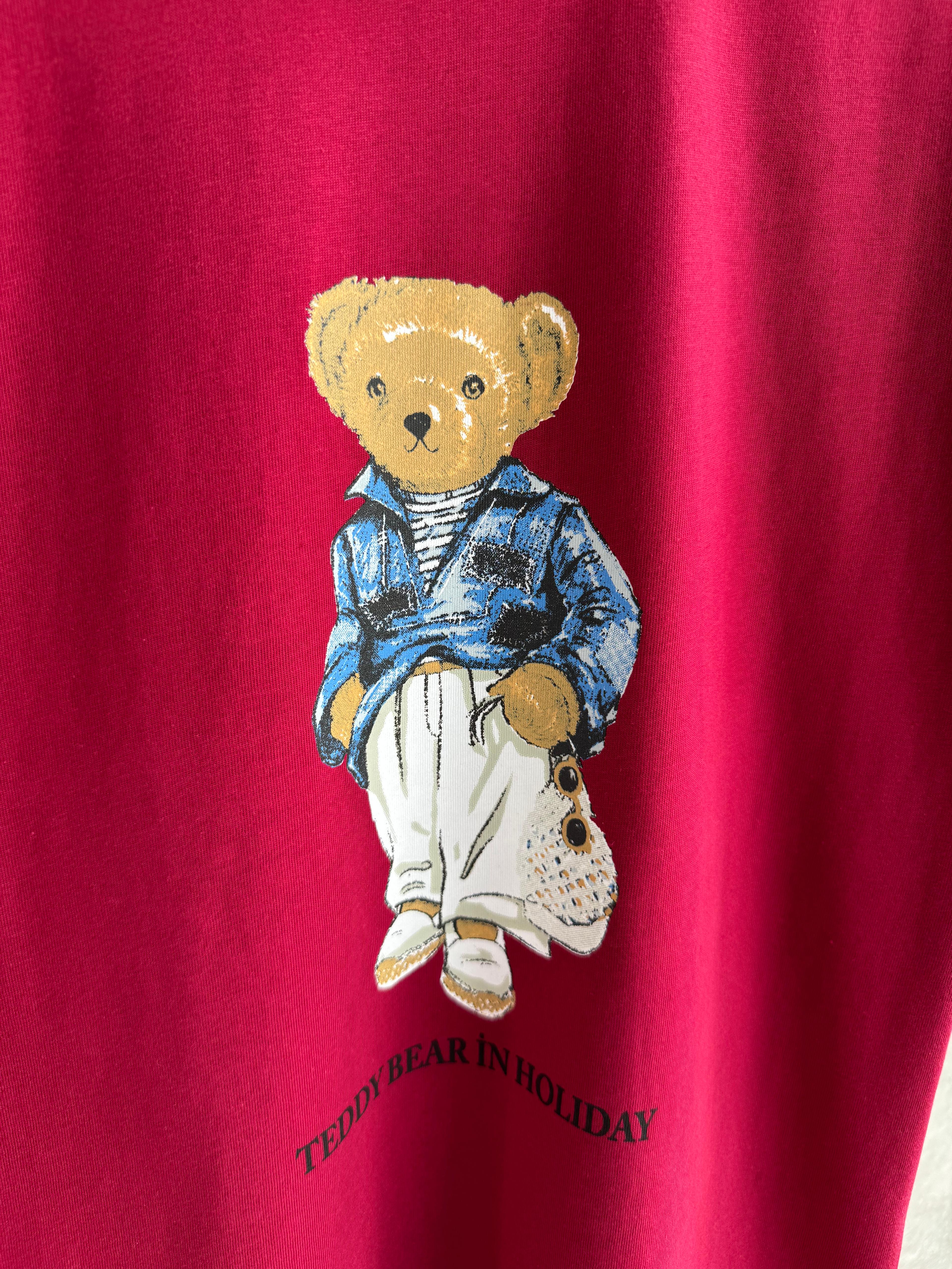 Holiday Baskılı Bear Bordo Tshirt