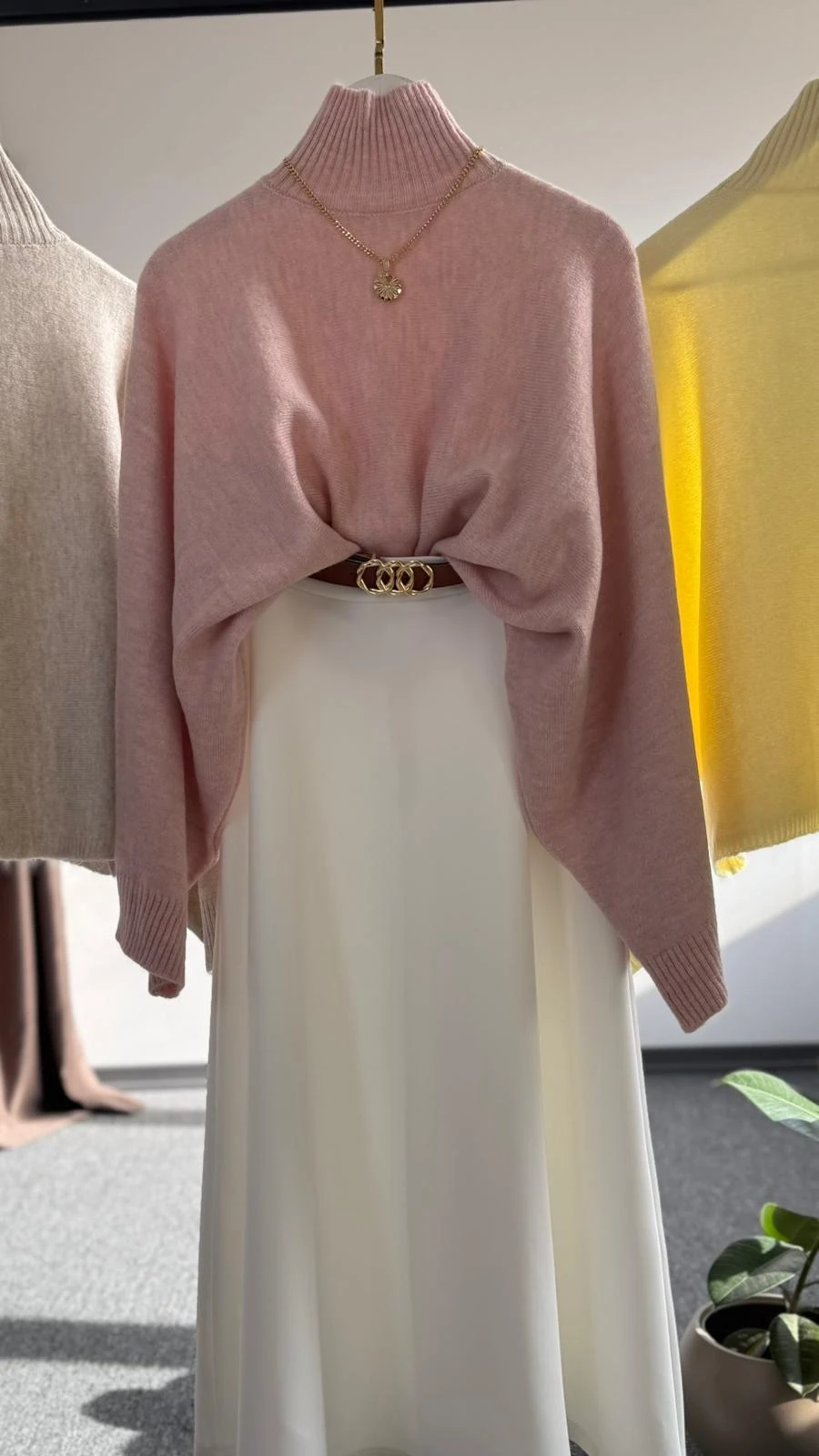 yeni yarasa kol yün kazak pudra