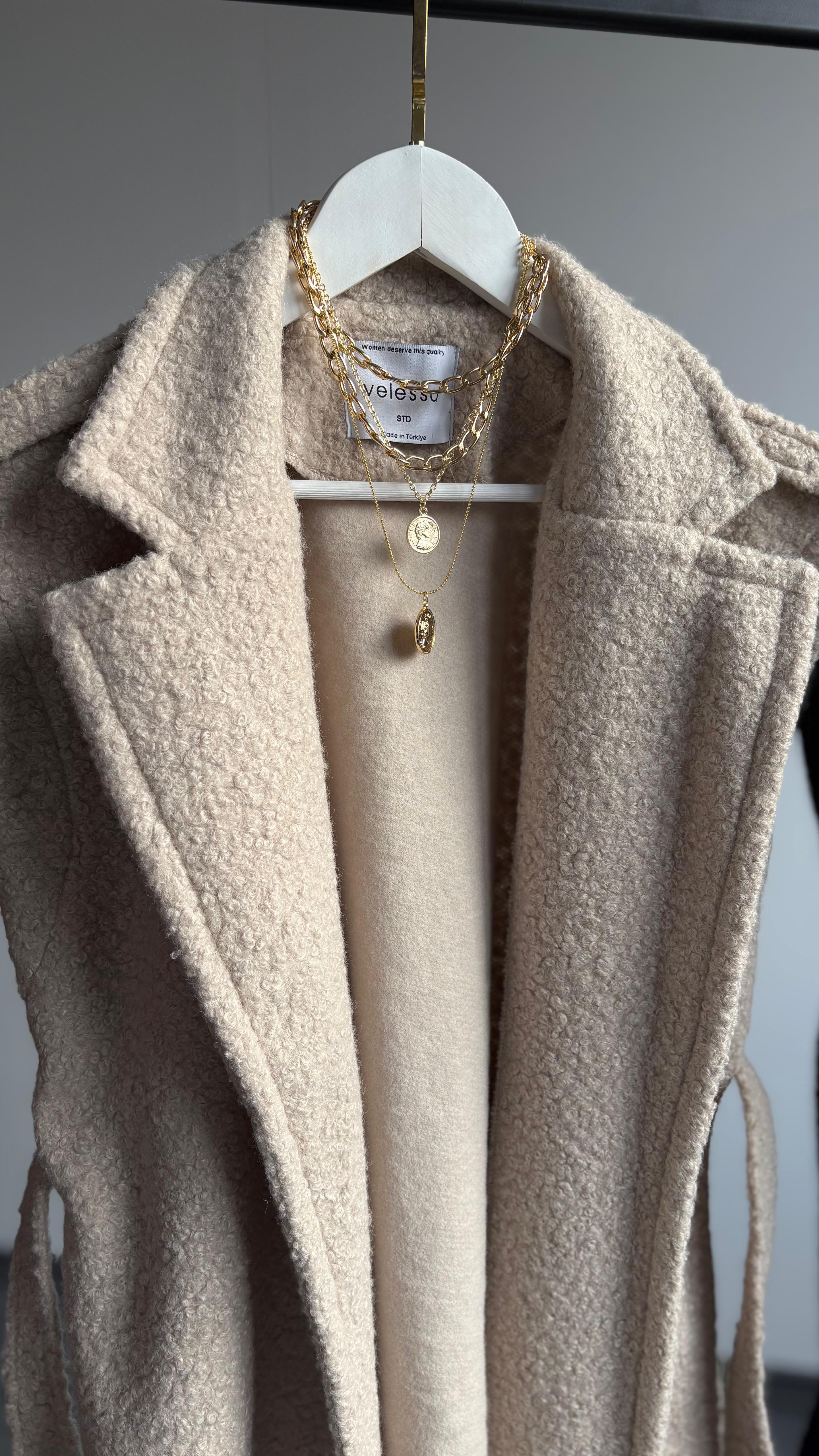 Lora Buklet yelek Bej