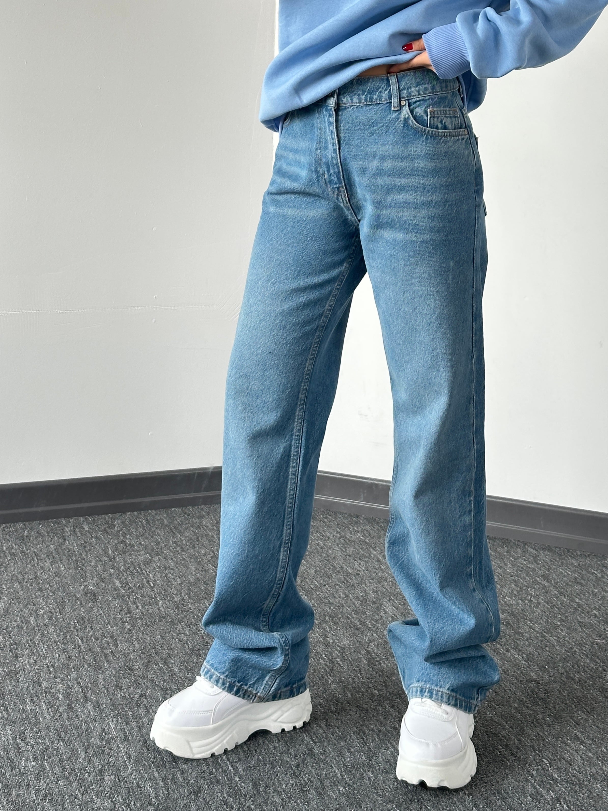 Straight yüksek bel mavi jean 