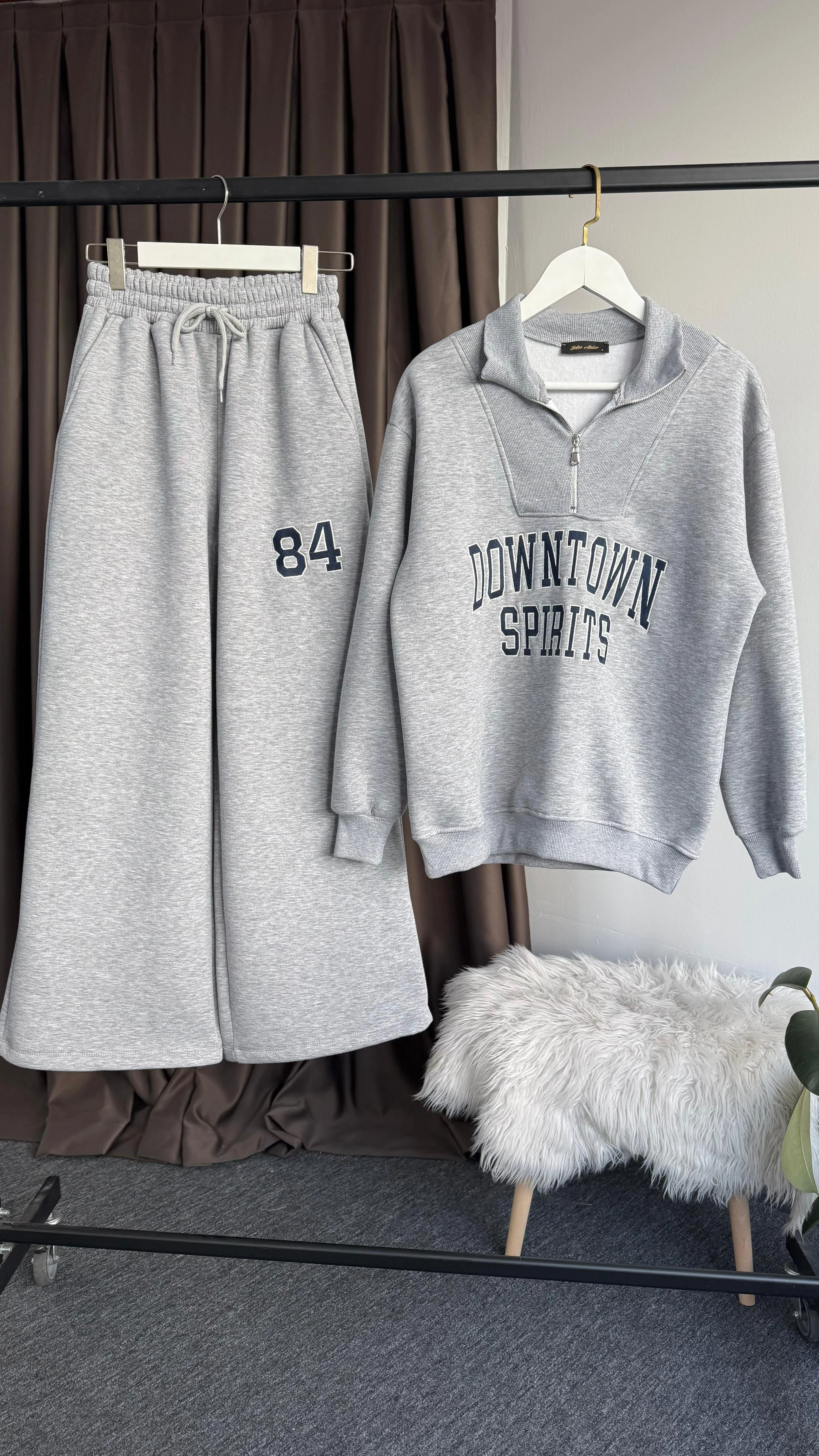 Downtown nakışlı takım Gri