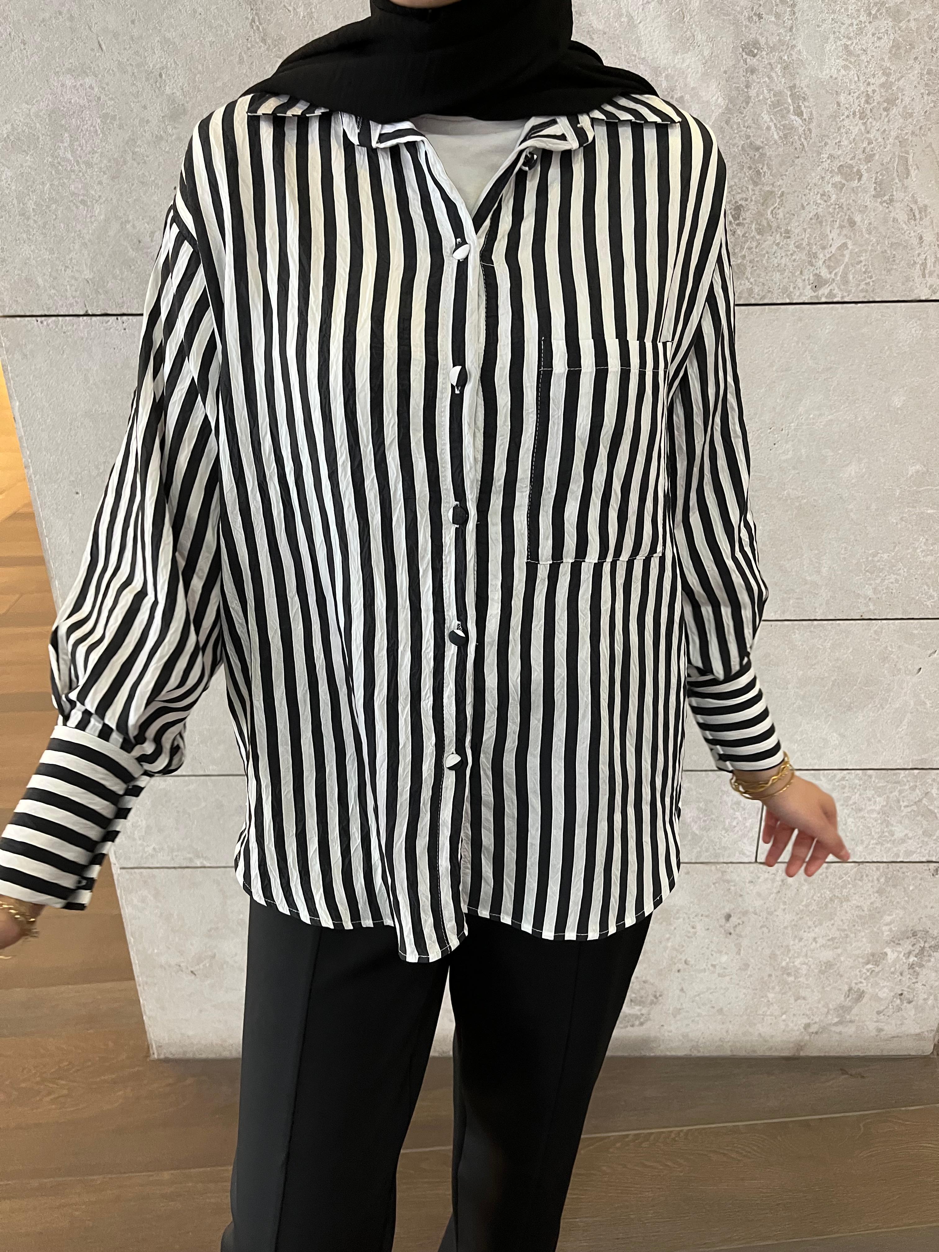 ZRA çizgili oversize gömlek siyah
