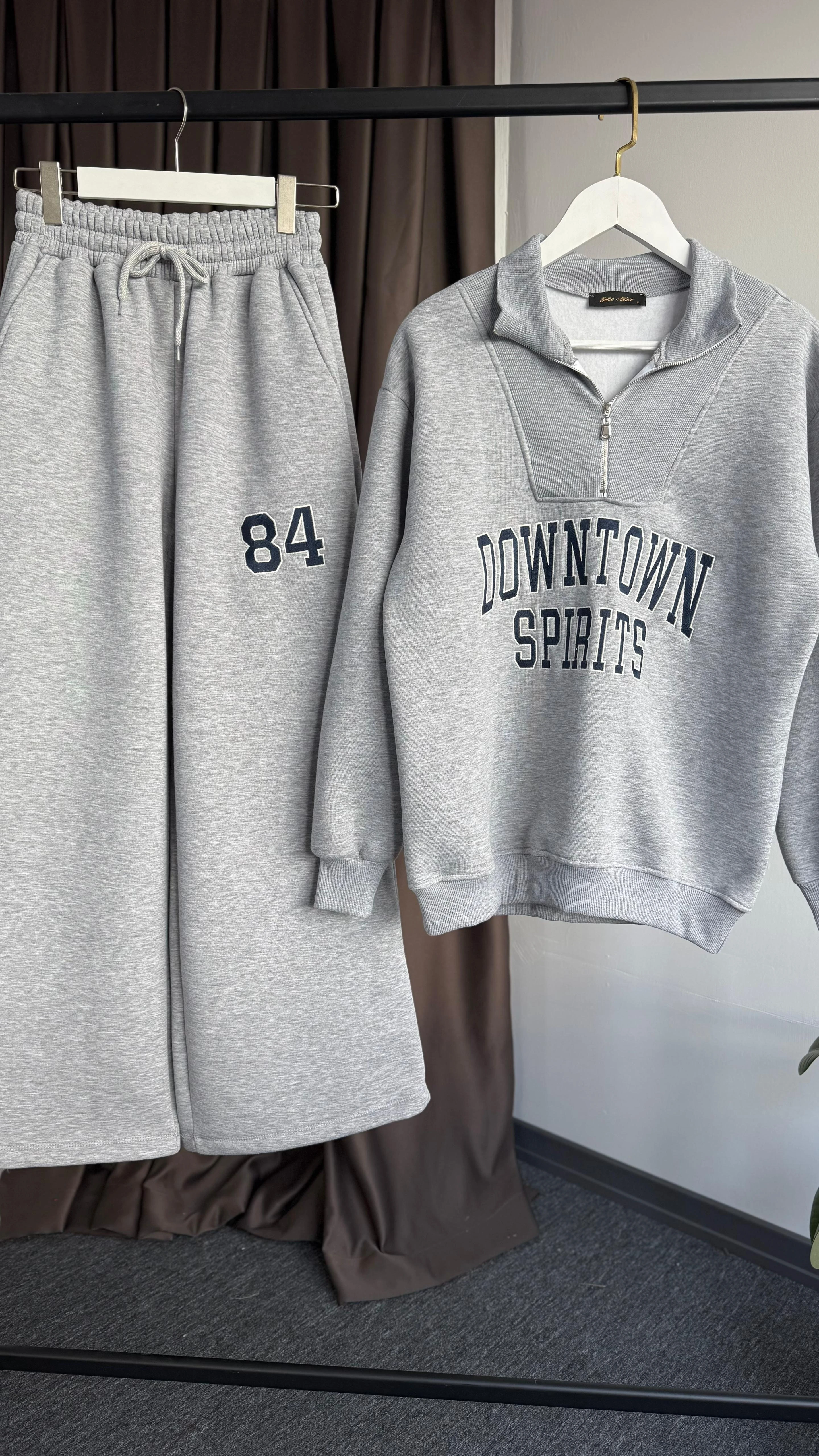 Downtown nakışlı takım Gri