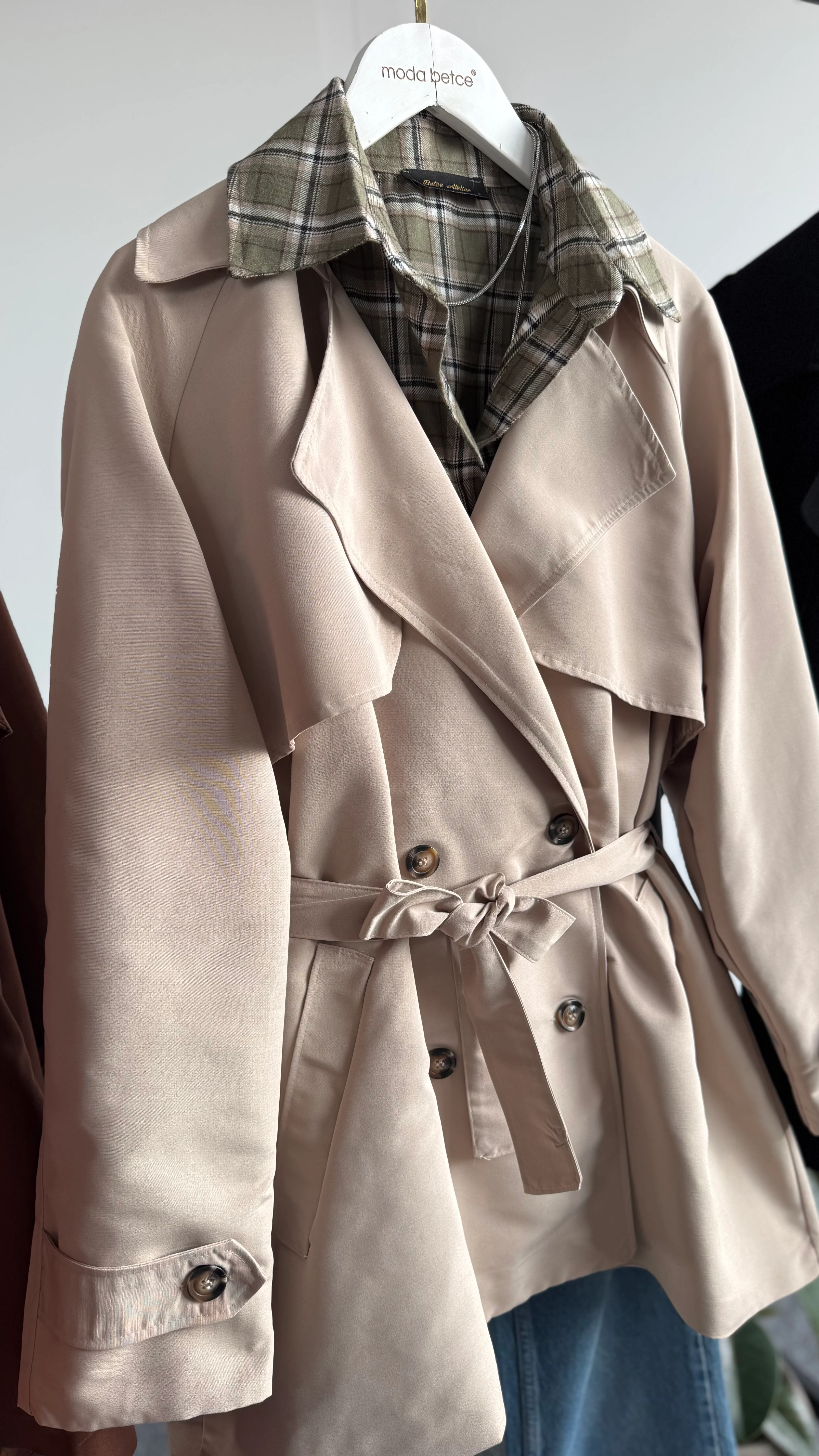 Perla uzun trençkot krem