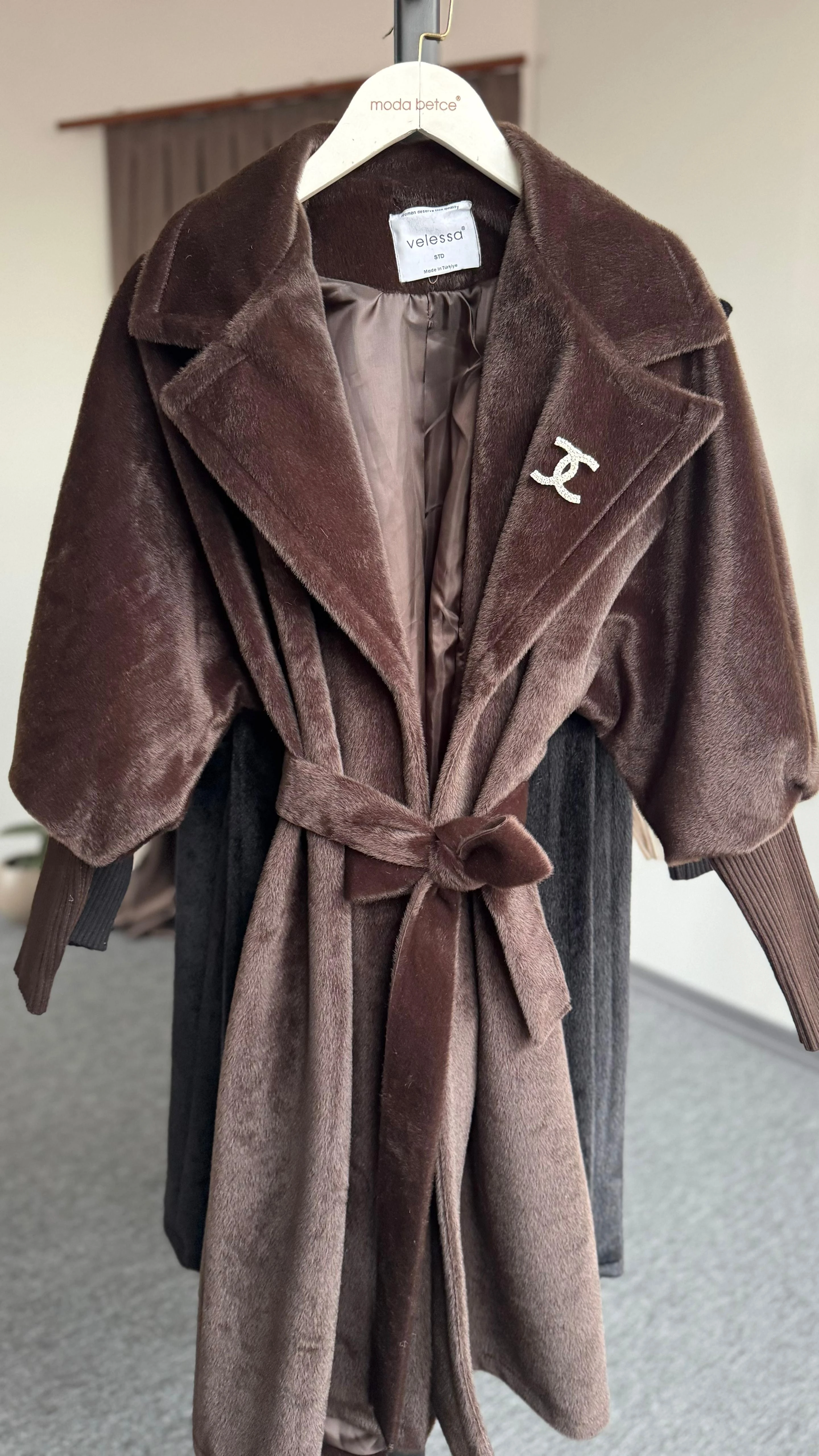 Fox kaşmir kaban Kahverengi