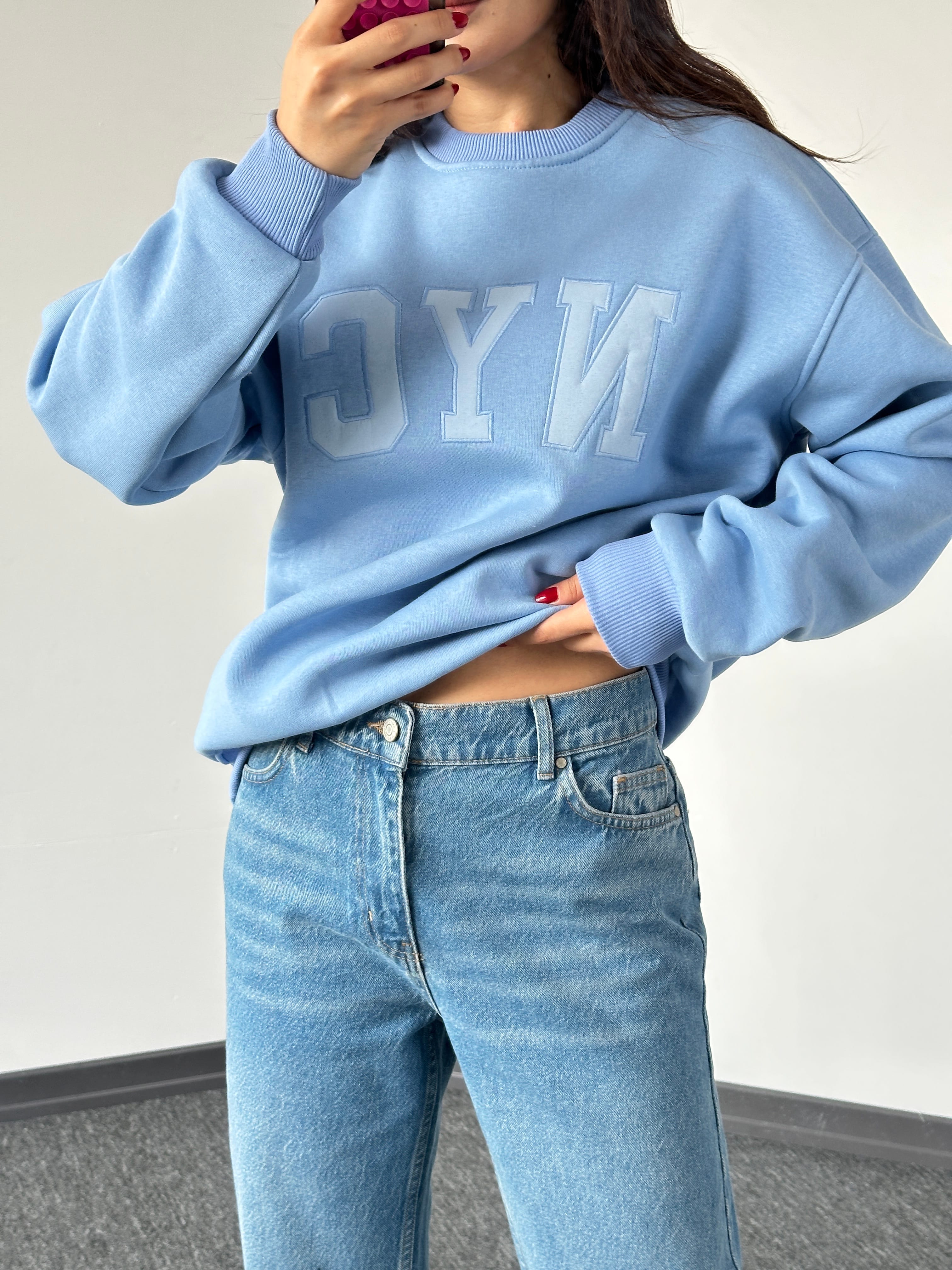 Straight yüksek bel mavi jean 