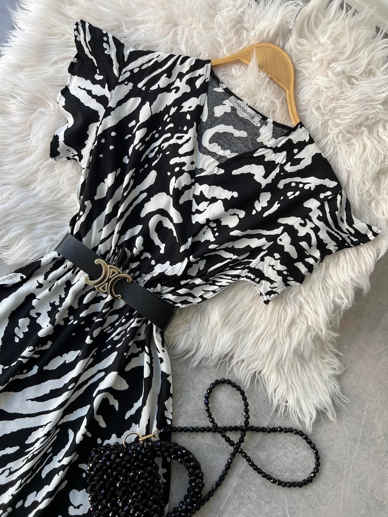 Kruvaze yaka zebra elbise 