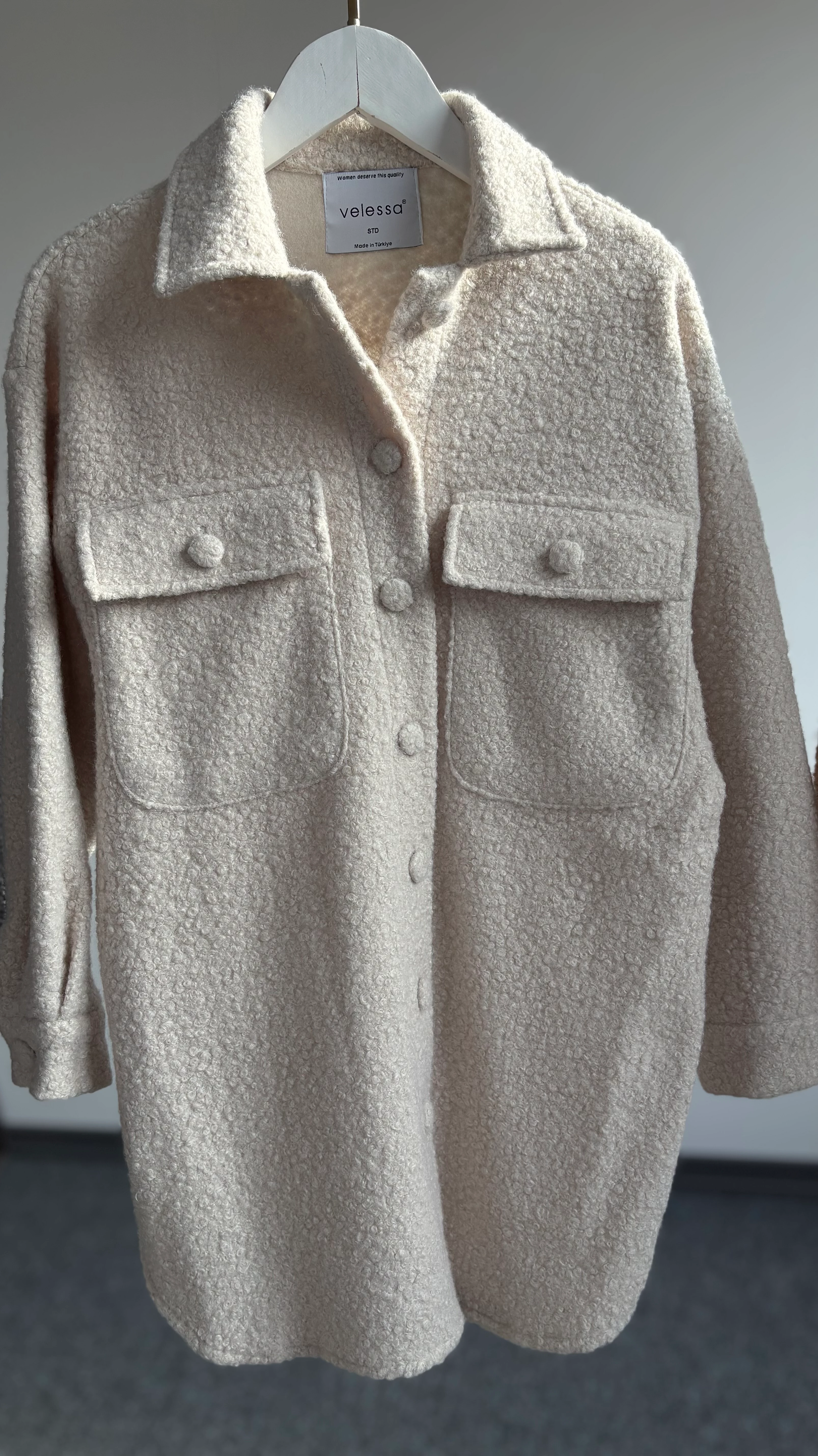 Yeni düz buklet gömlek Krem