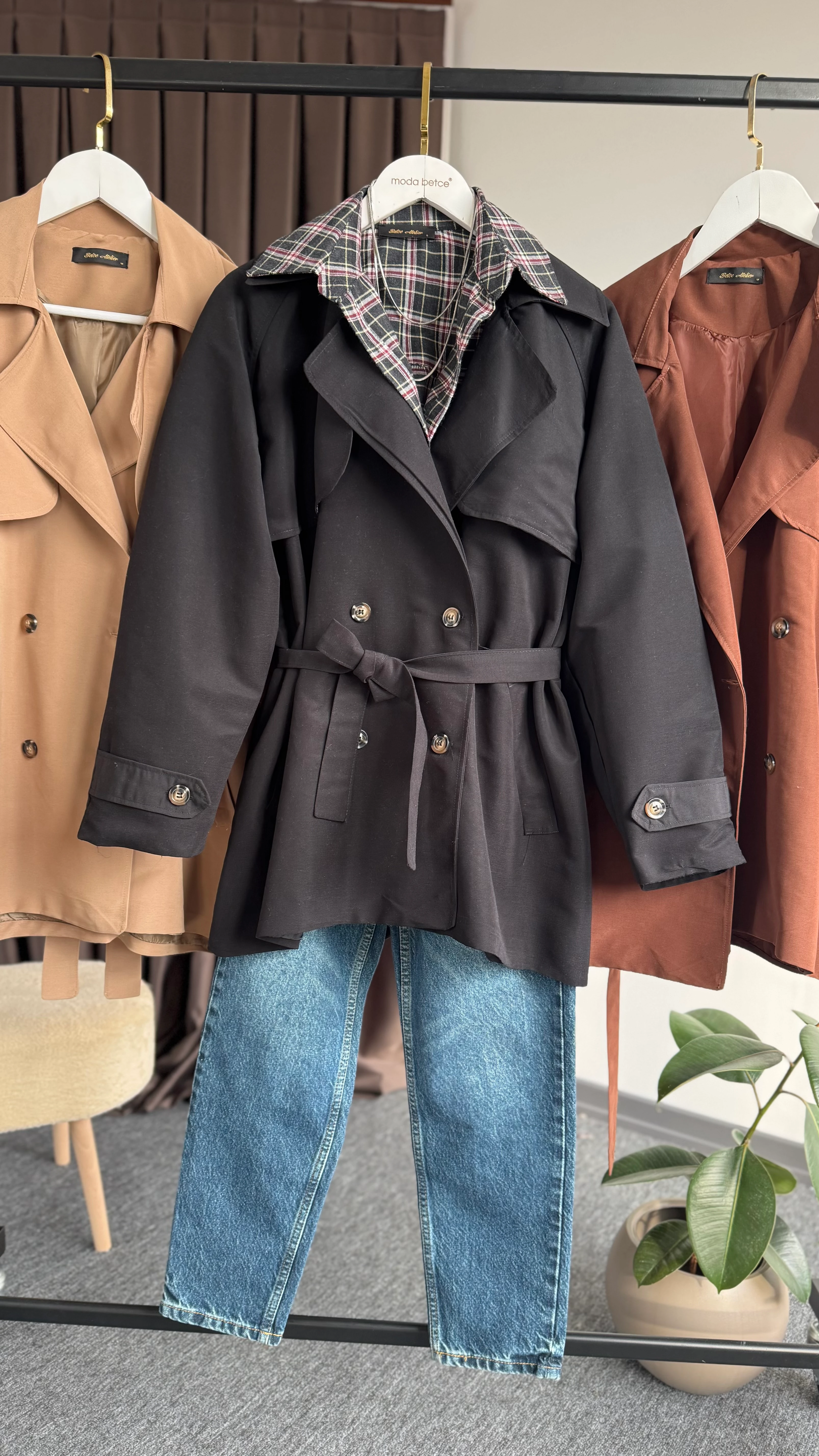 Perla  uzun trençkot siyah