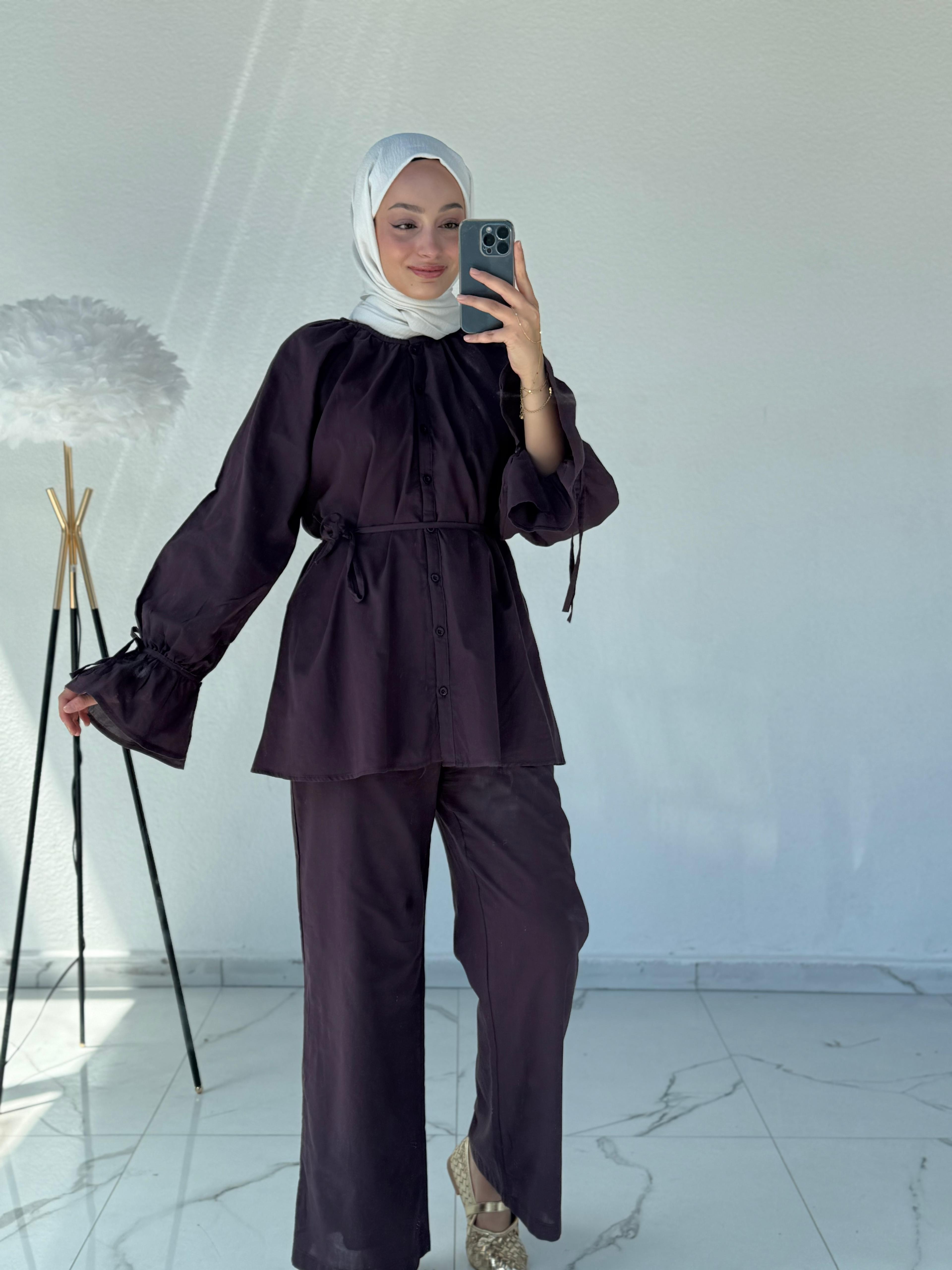 Venesa Tunik Pantolon astarlı vual takım  - MÜRDÜM
