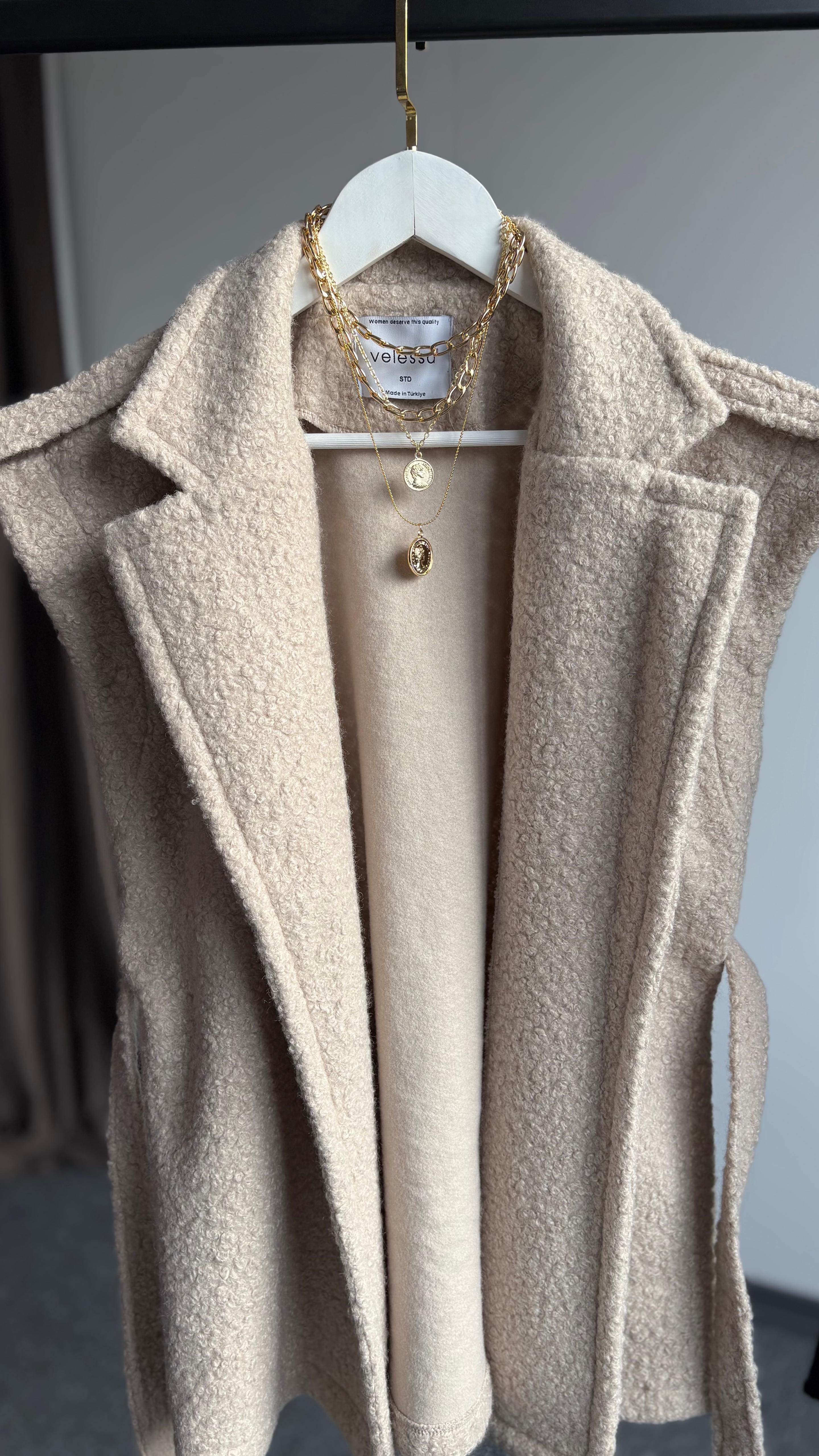 Lora Buklet yelek Bej