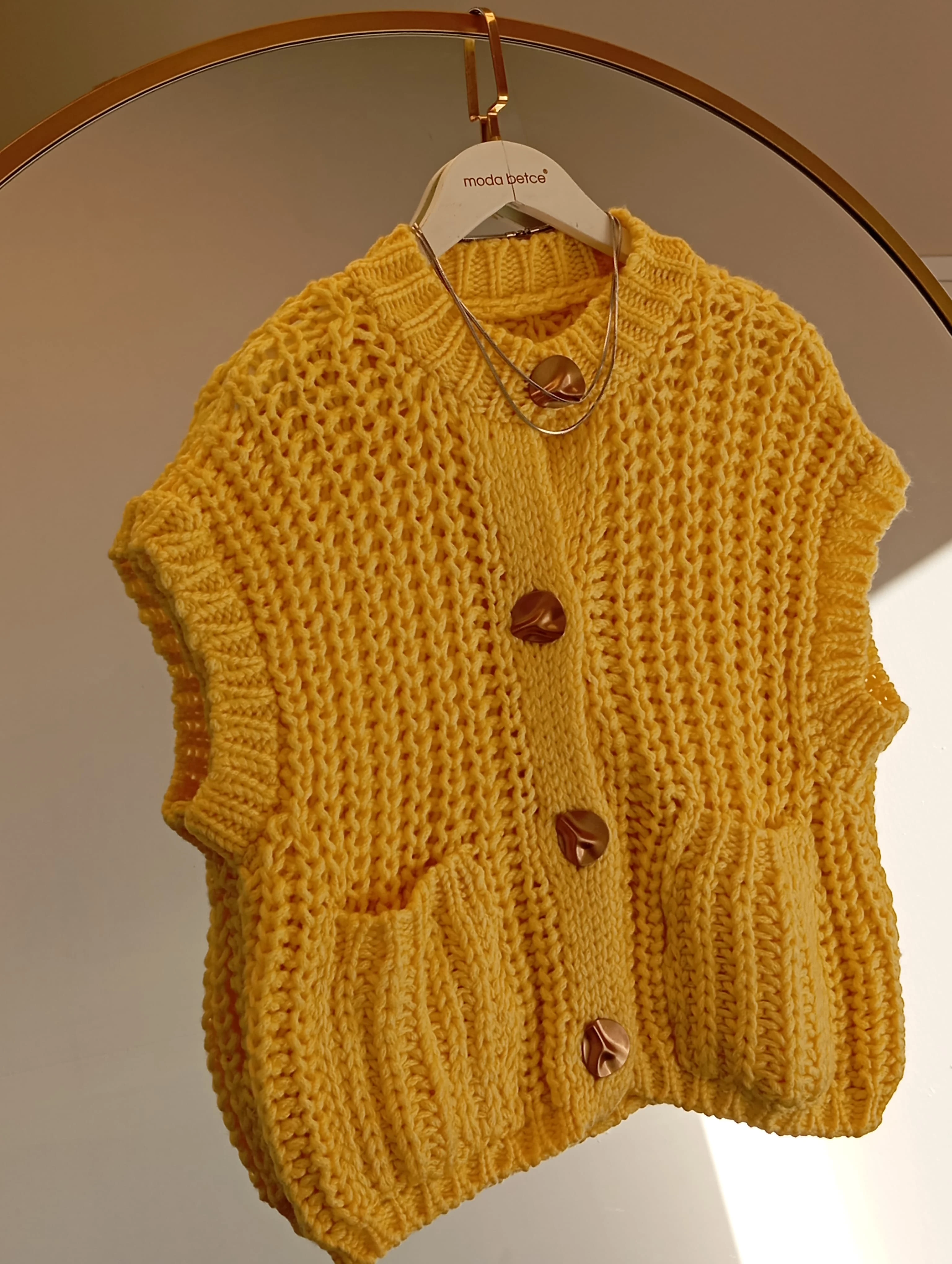 Yeni sezon örme sarı yelek 