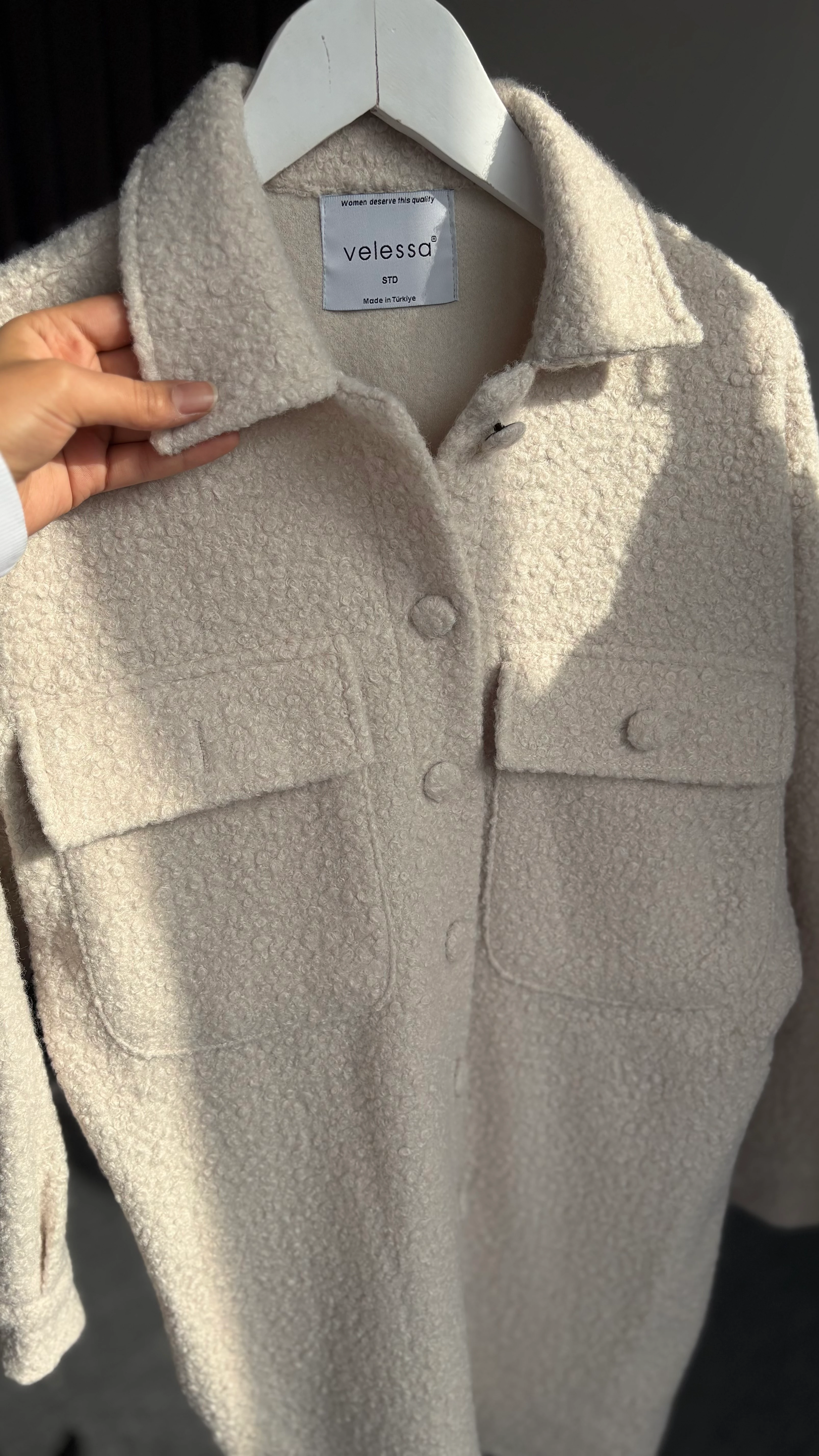 Yeni düz buklet gömlek Krem