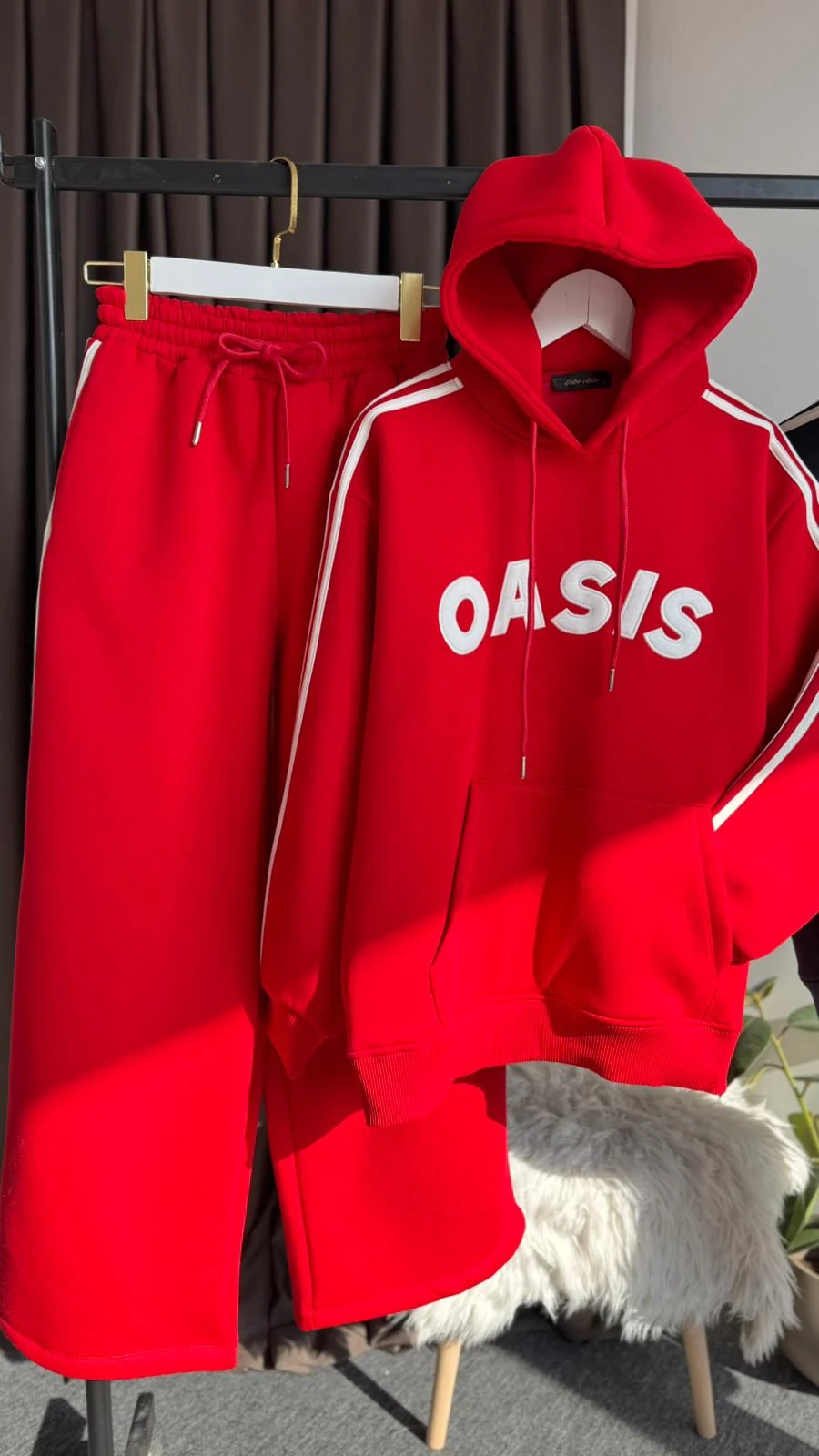 Oasıs nakışlı eşofman takım kırmızı 