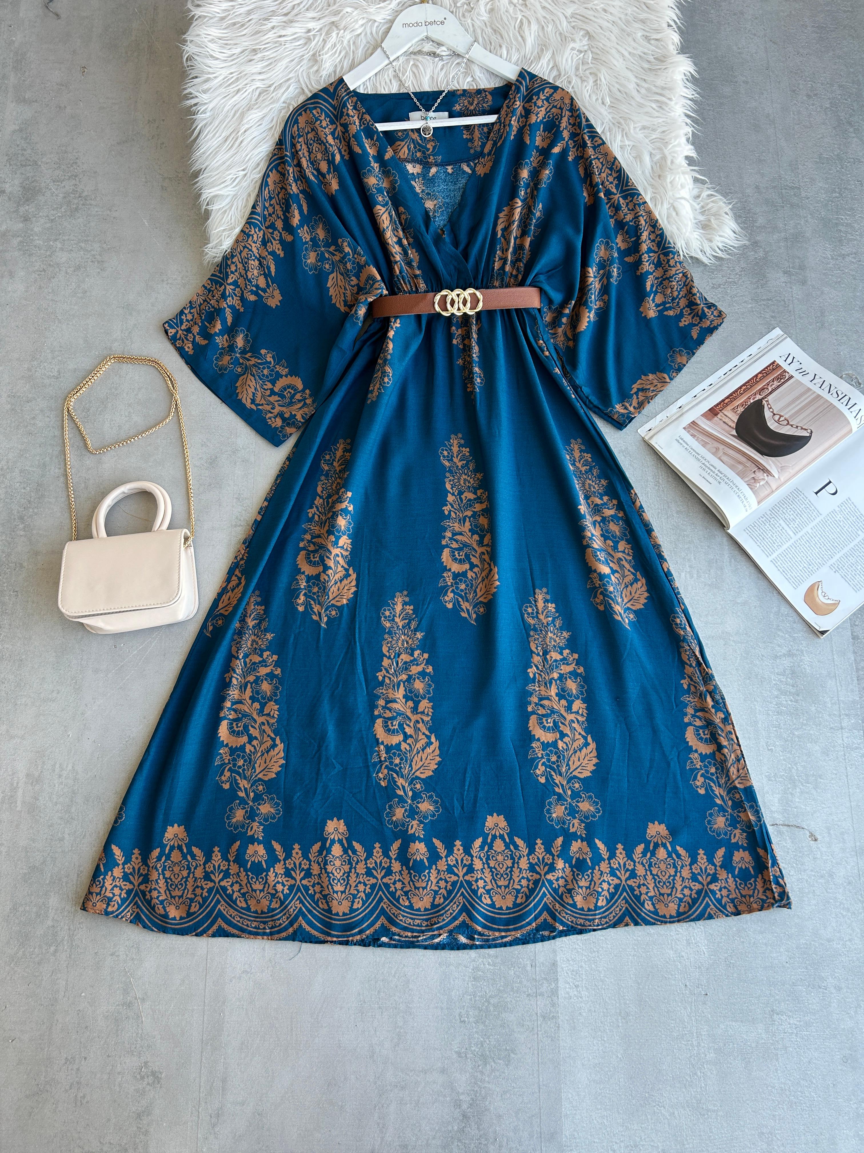 Yeni vintage Elbise Camelli Mavi