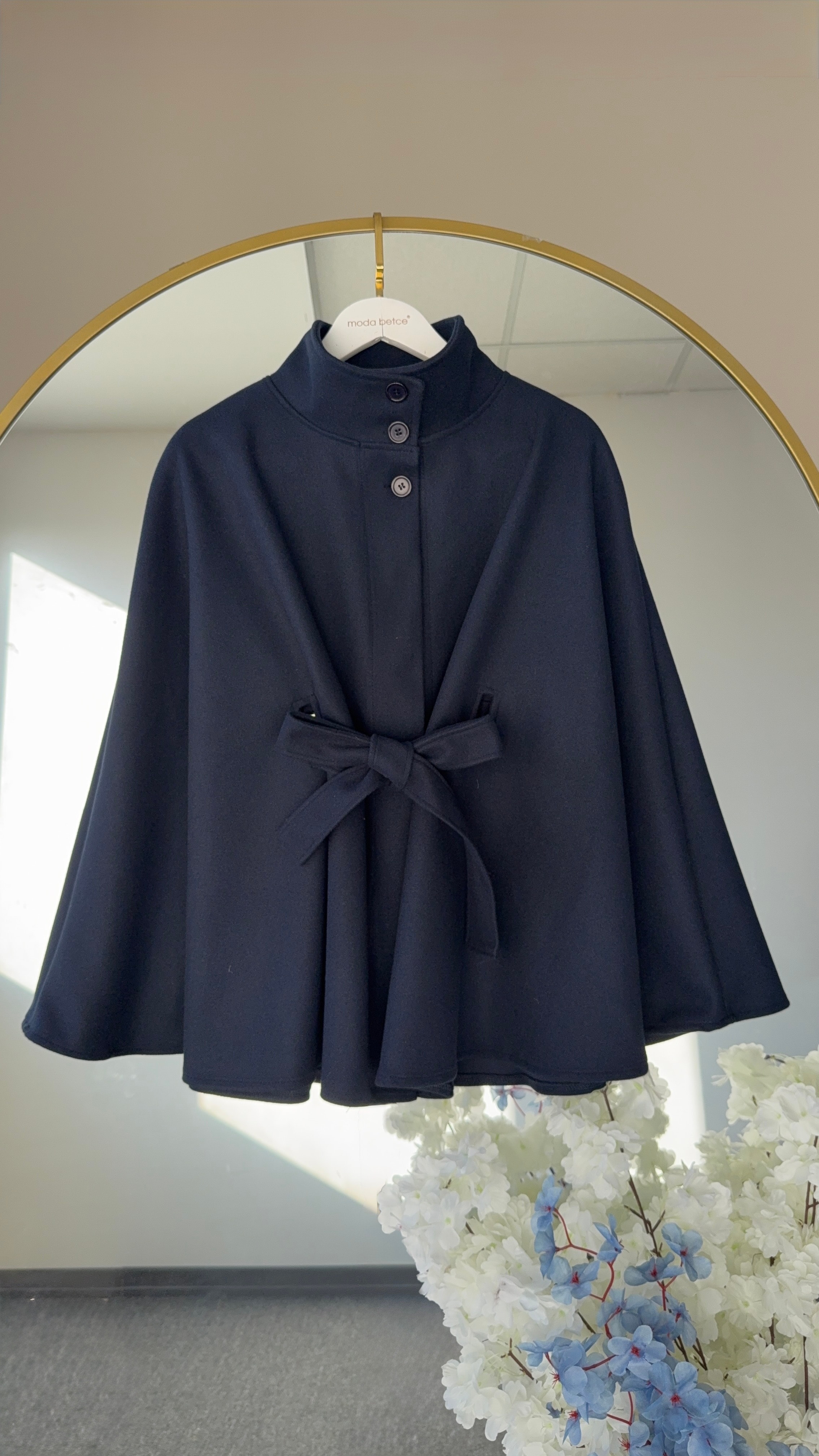 Maria kuşak detaylı panço Lacivert