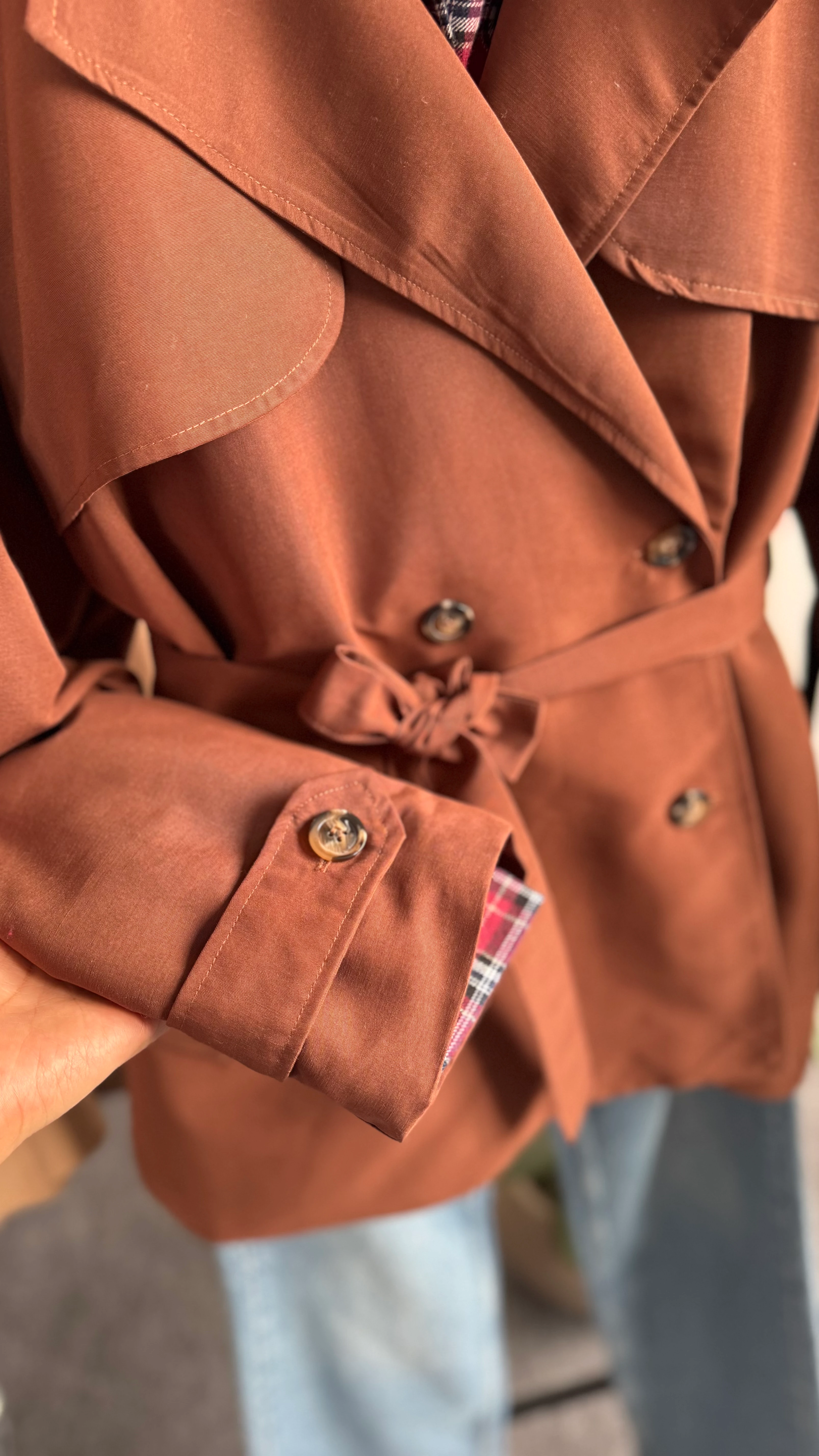 Perla uzun trençkot kahverengi