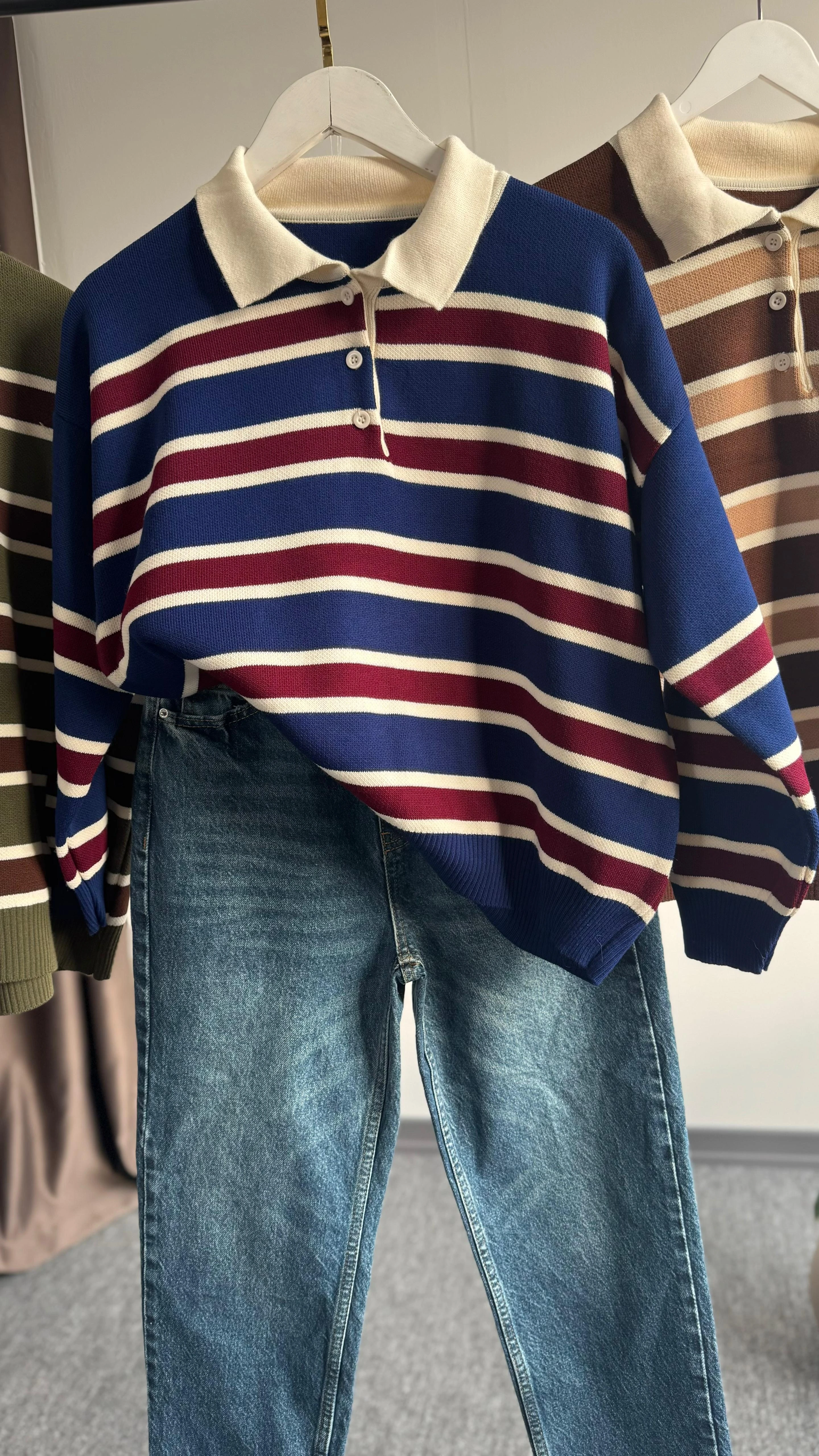 Yeni sezon çizgili kazak lacivert