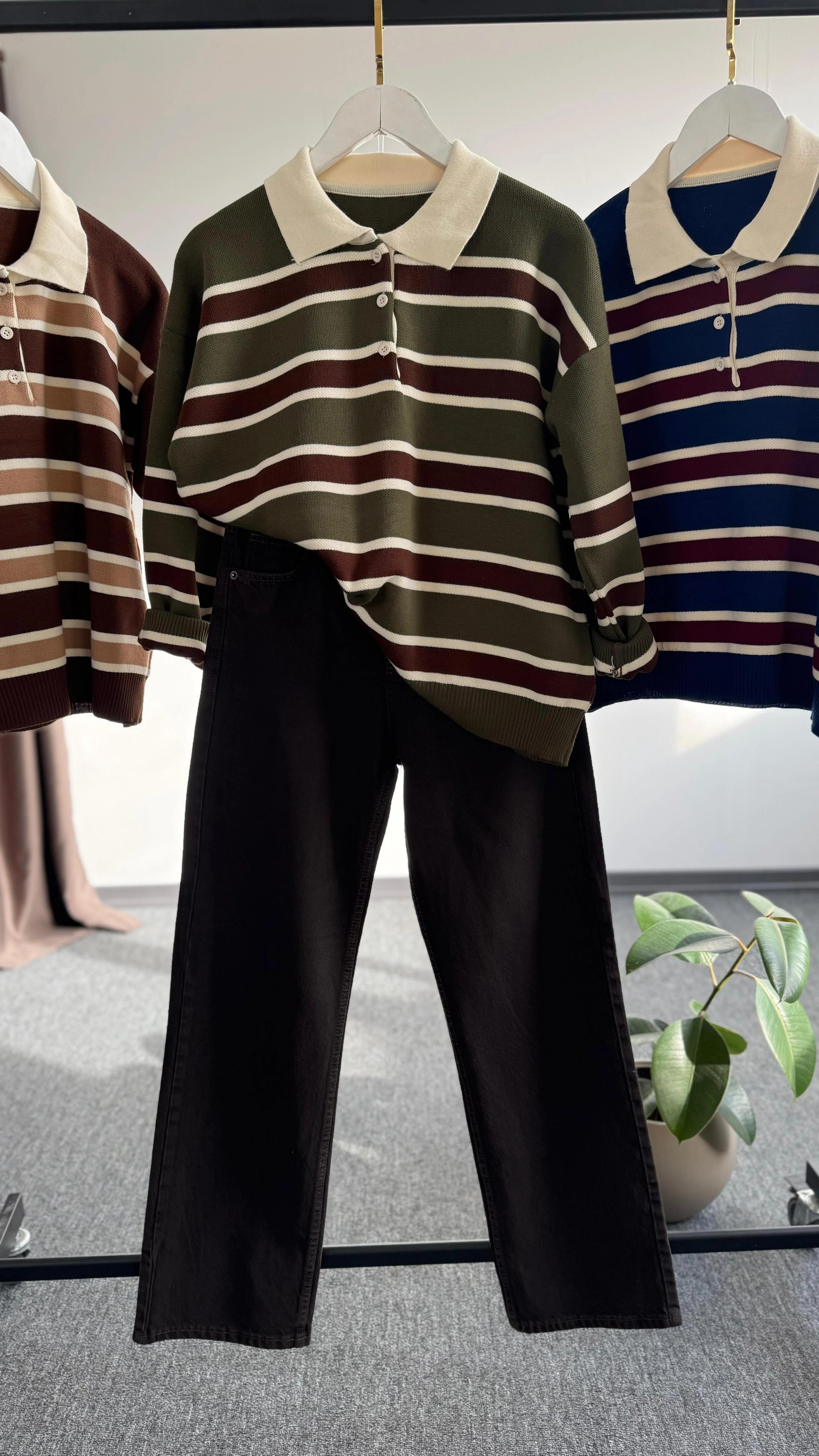 Yeni sezon çizgili kazak haki 